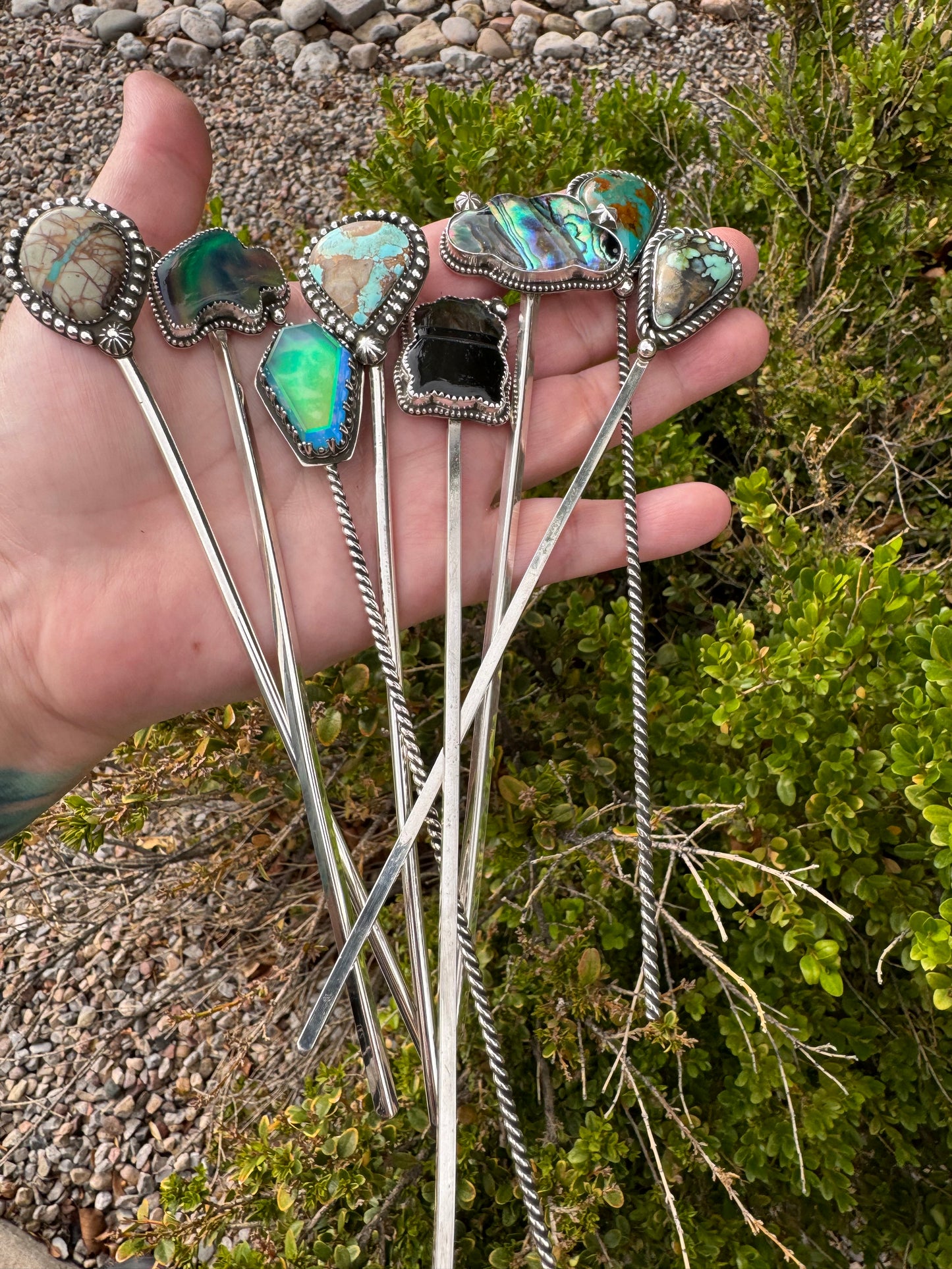 Labradorite + Jet Cauldron Hair Stick