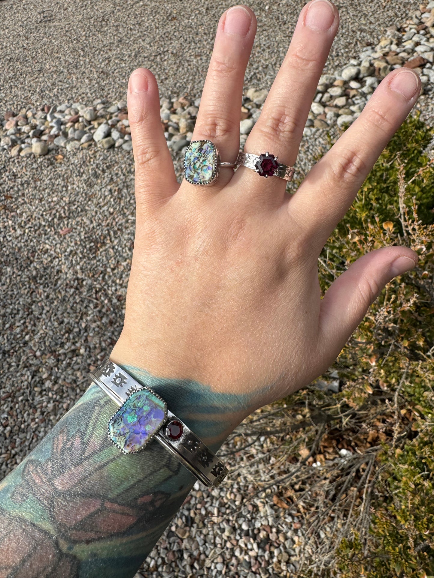 Garnet Handstamped Bracelet