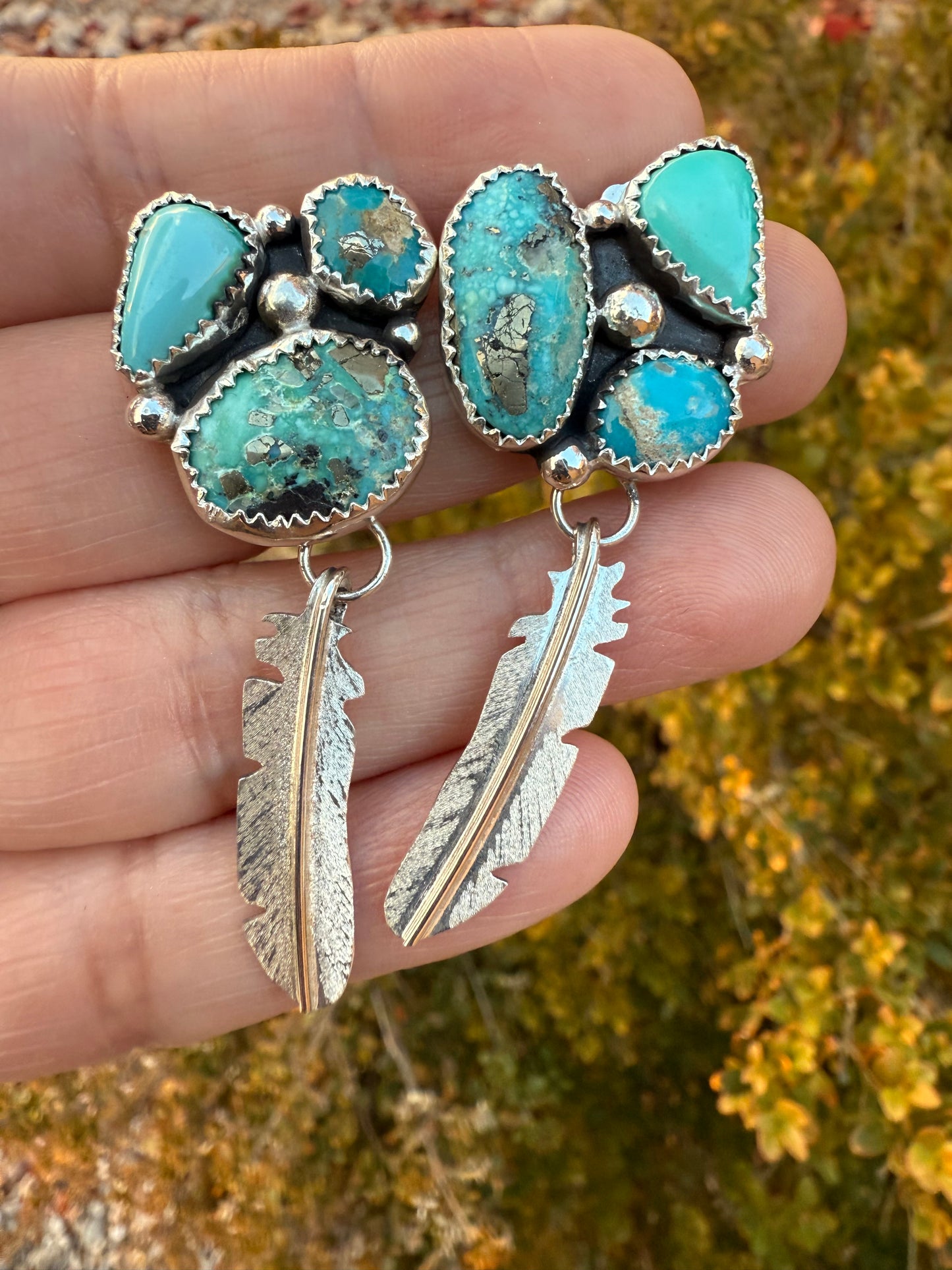 Blue Turquoise Small Feather Earrings