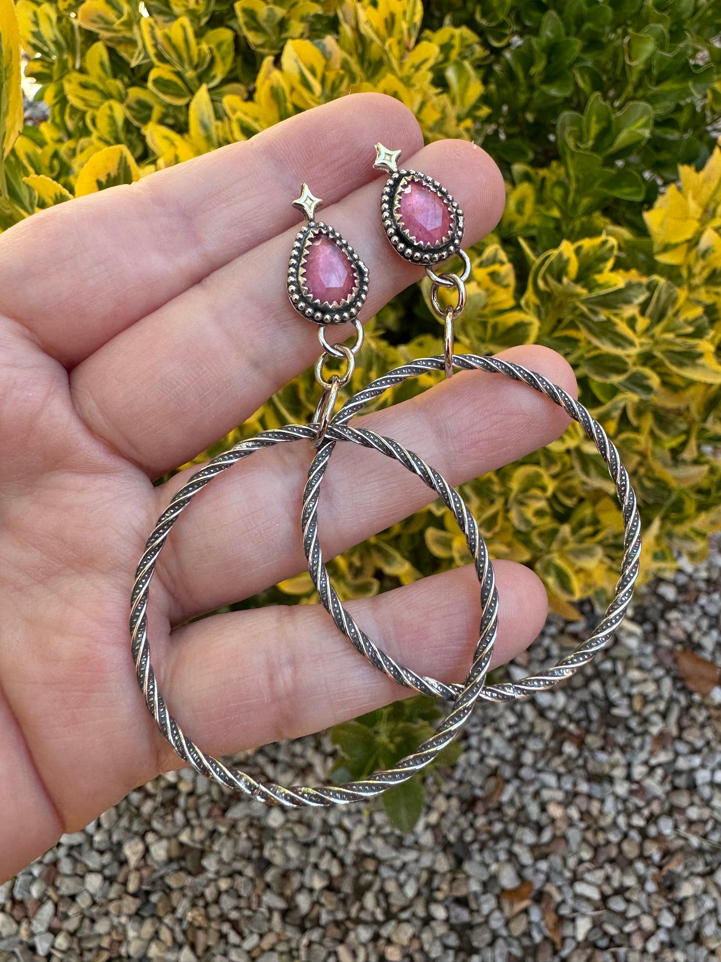 Pink Sapphire Hoops