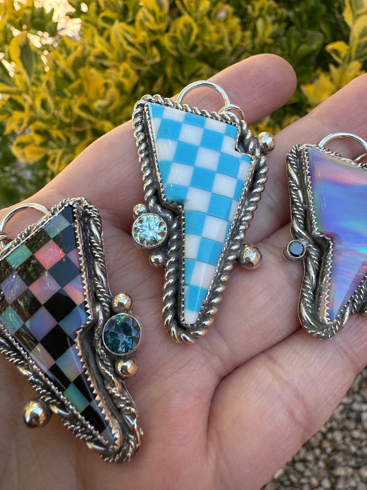 Turquoise Blue Moissanite Bolt Necklace