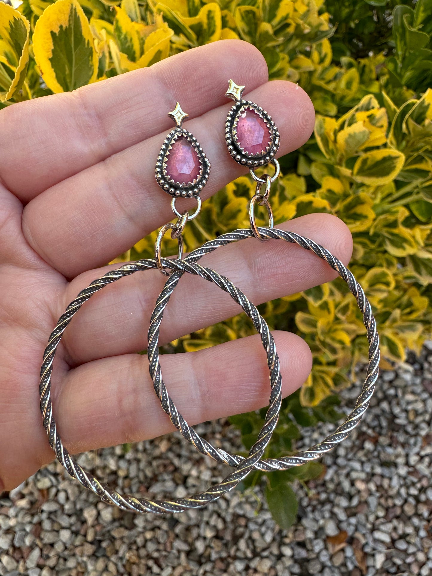 Pink Sapphire Hoops
