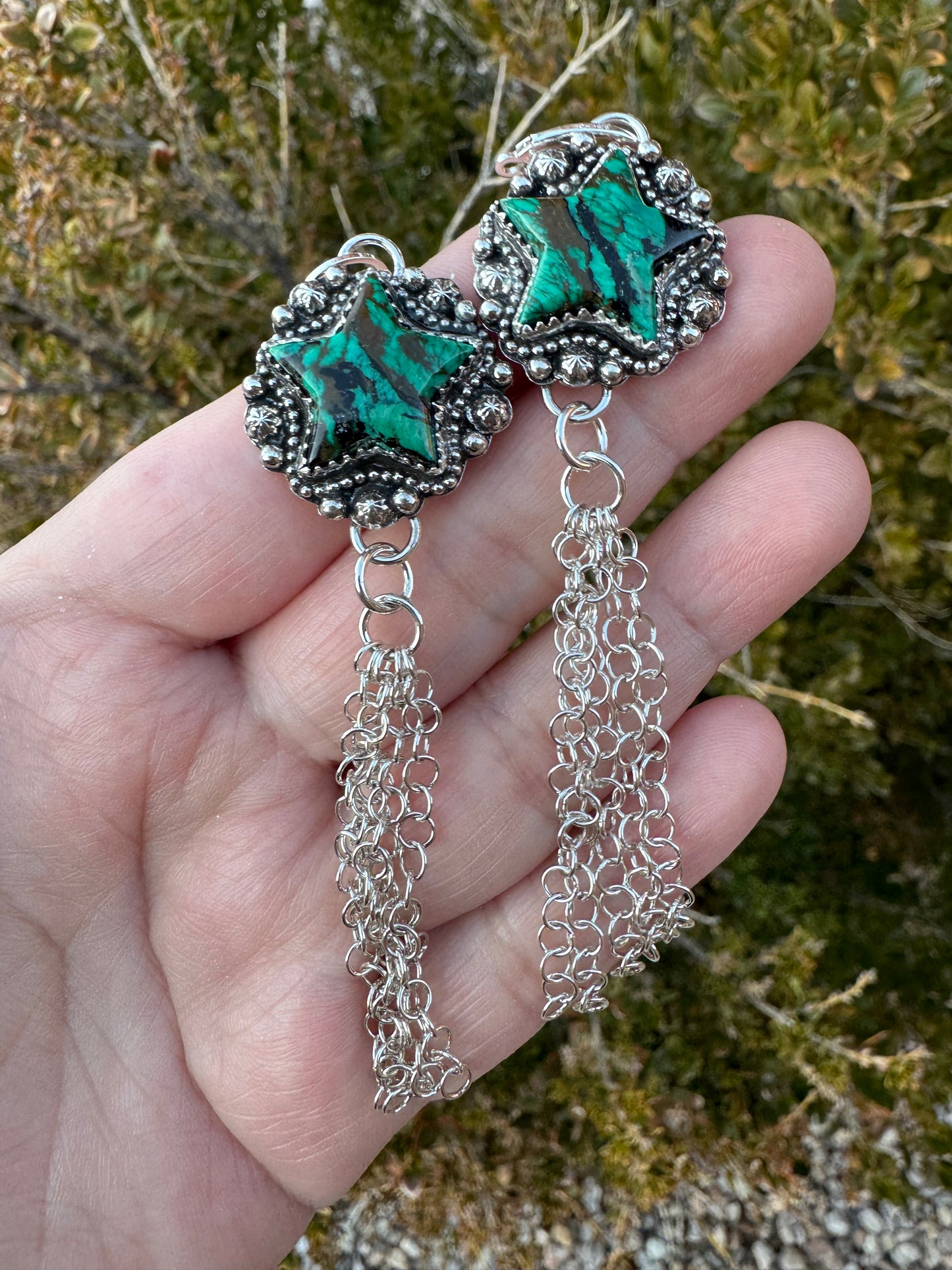Malachite & Azurite Star Chain Earrings