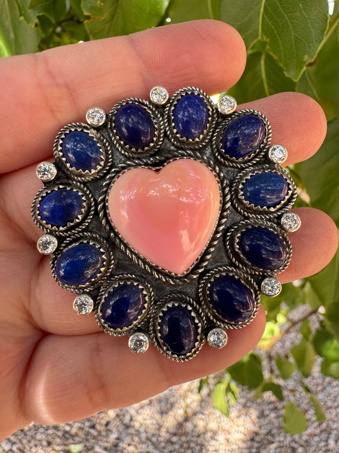 Lapis Lazuli & Pink Conch Heart Ring (Adjustable sz8-14)