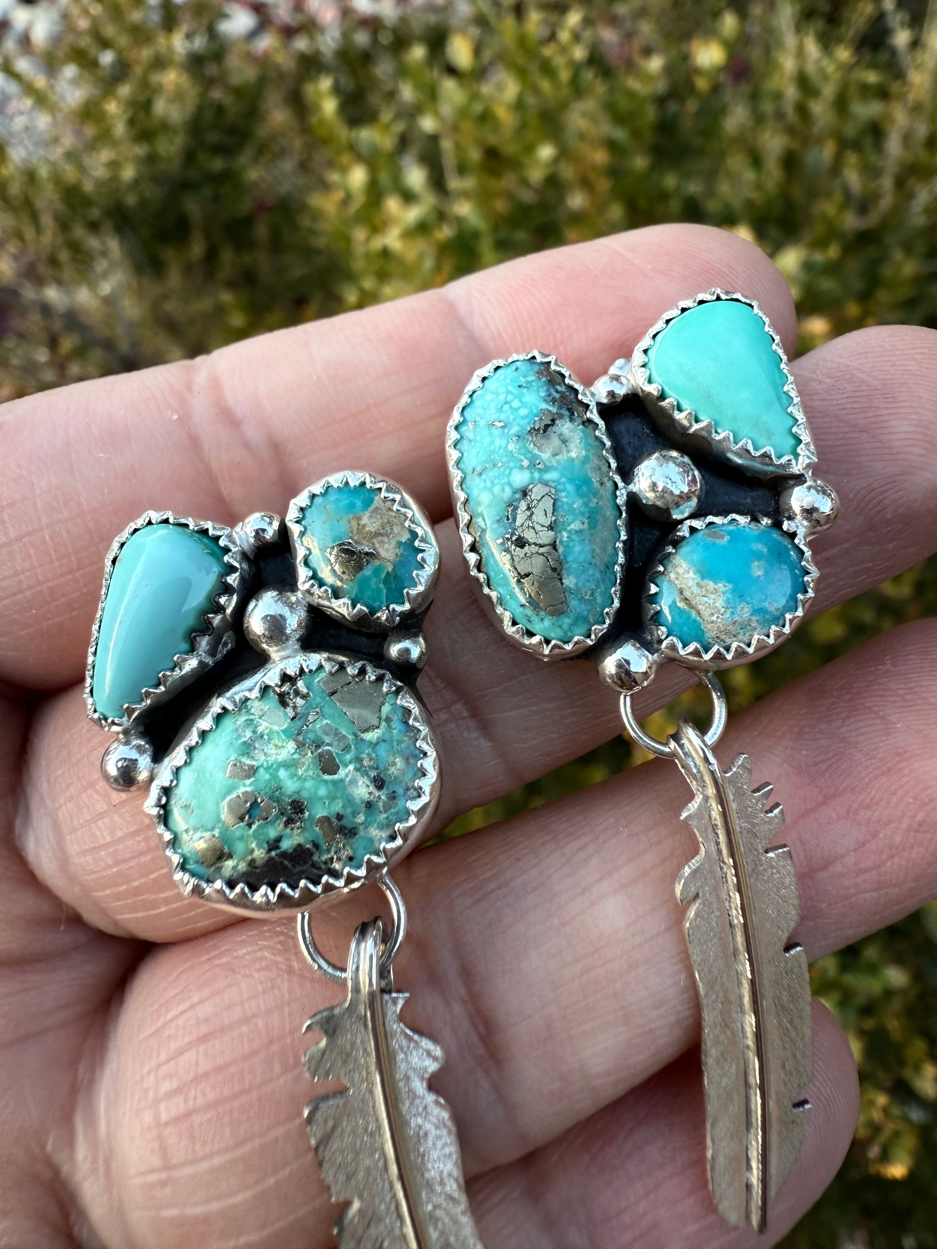 Blue Turquoise Small Feather Earrings