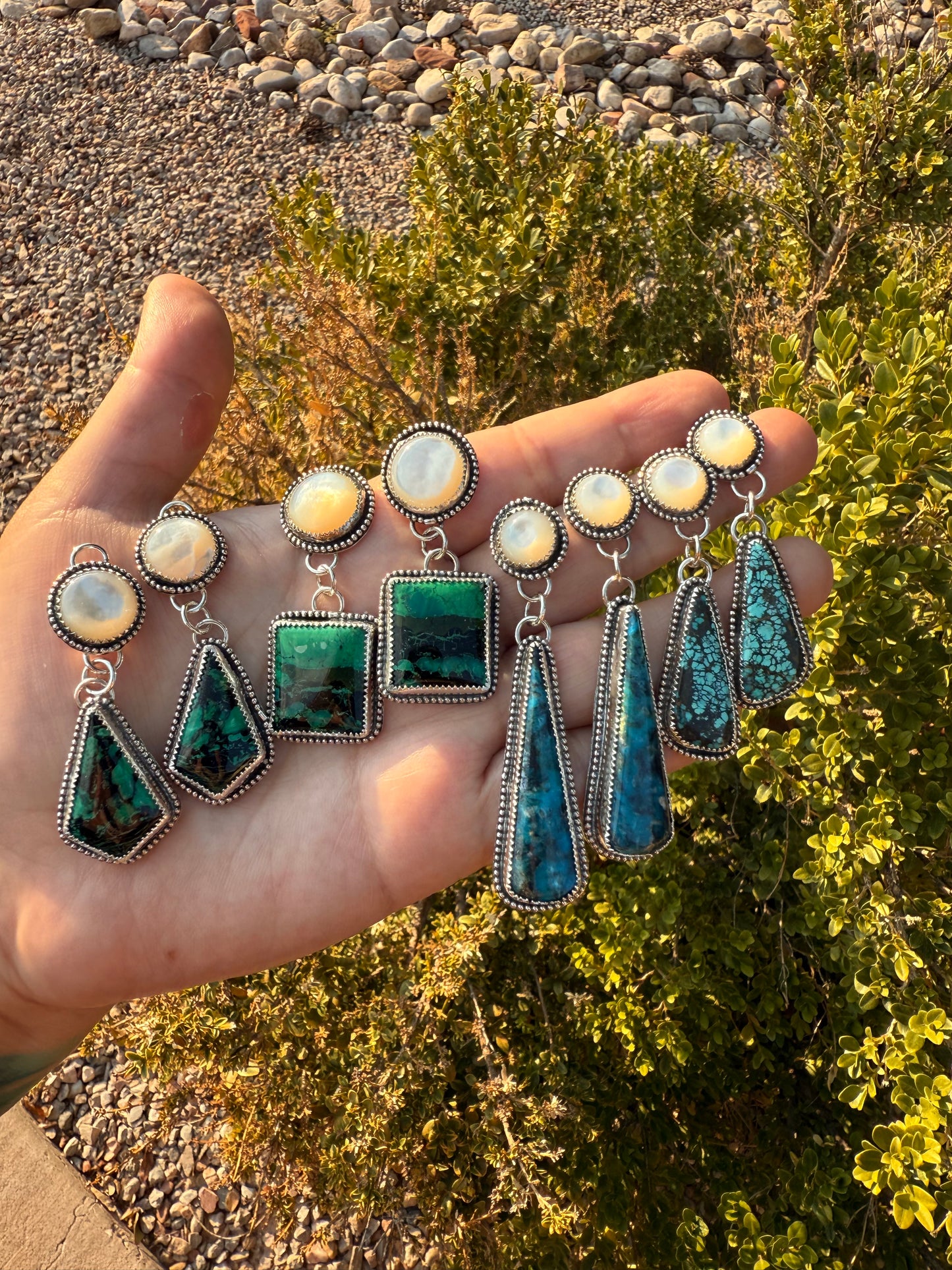 Kingman Turquoise Drops & Pearl Earrings