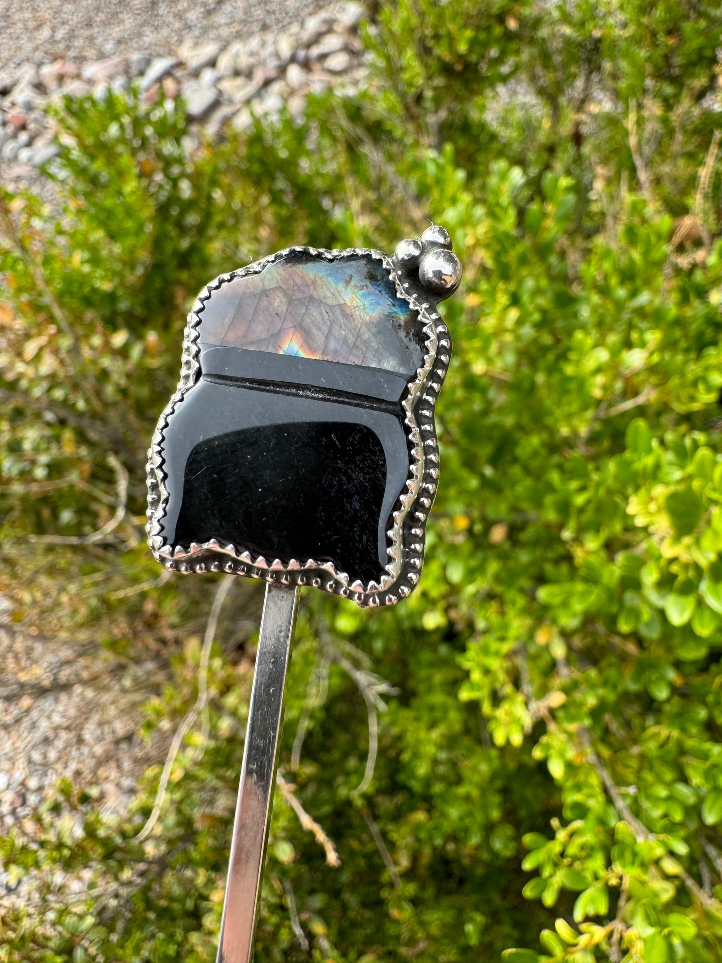 Labradorite + Jet Cauldron Hair Stick