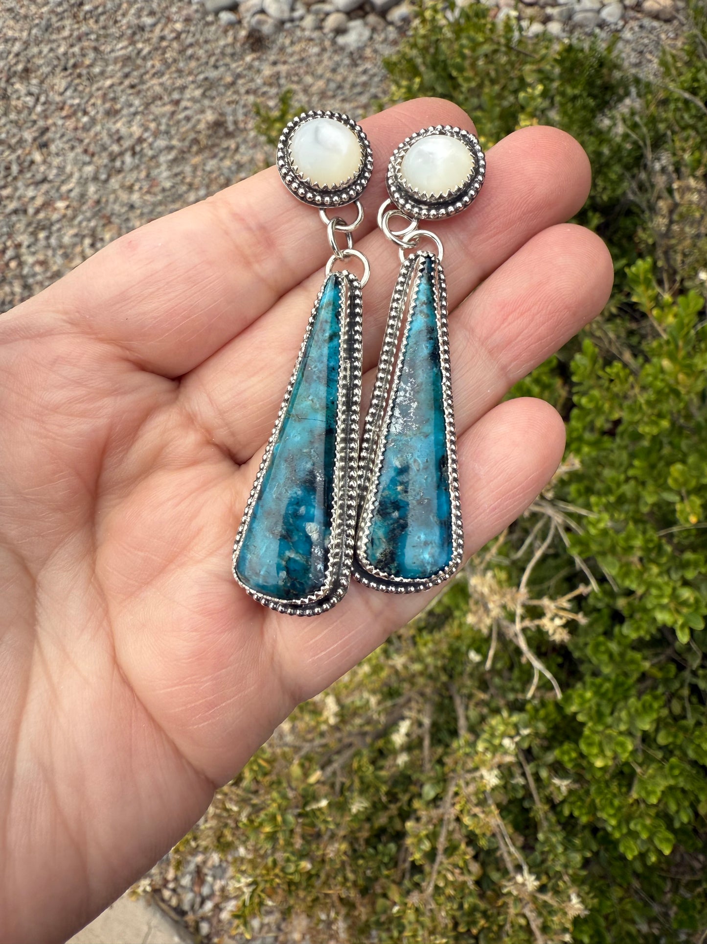Kingman Turquoise Drops & Pearl Earrings