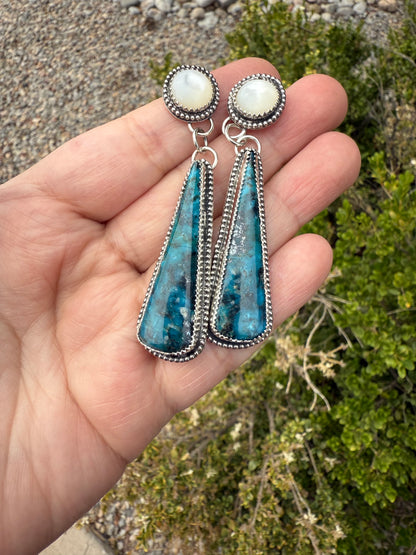 Kingman Turquoise Drops & Pearl Earrings