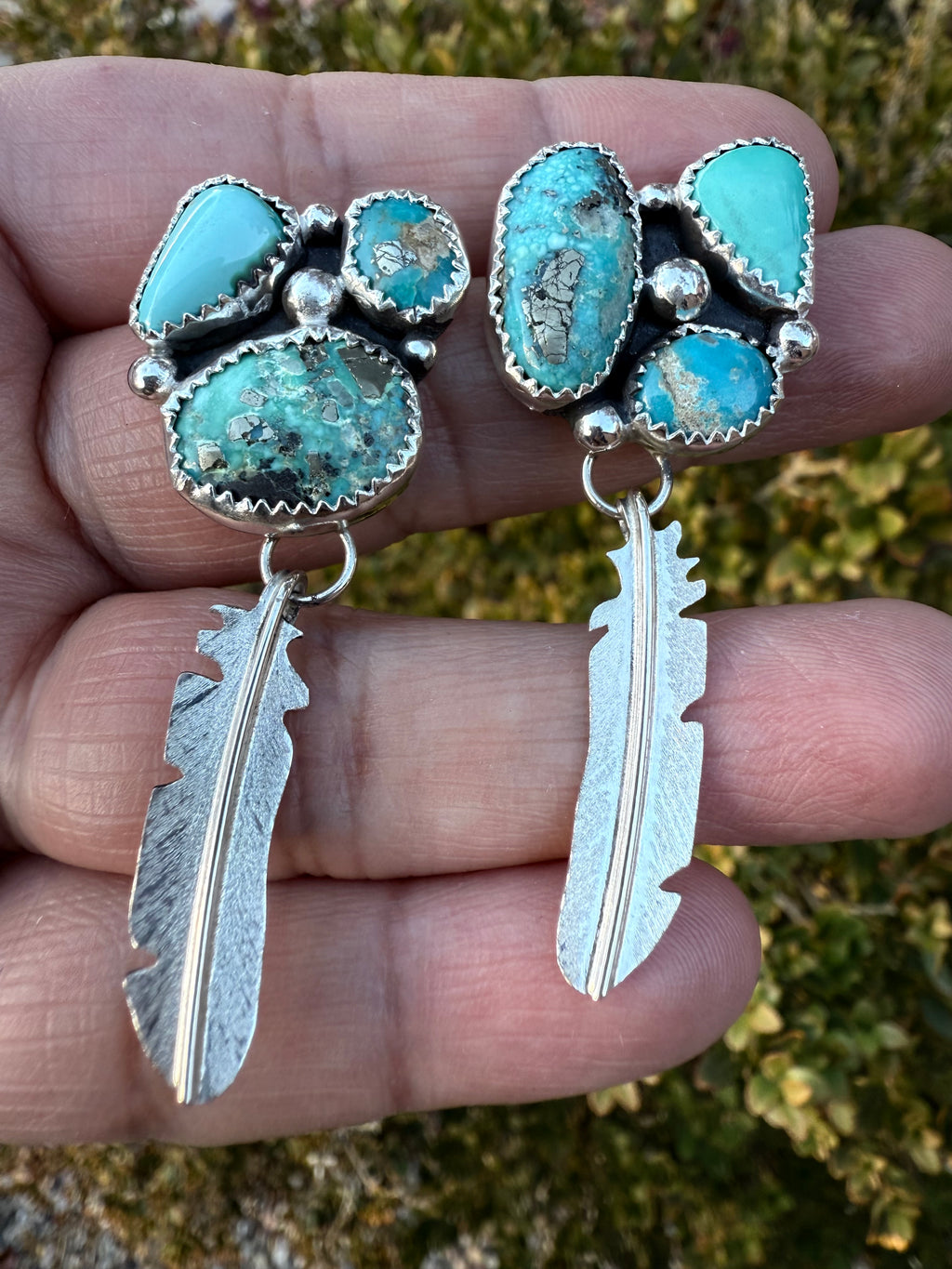Blue Turquoise Small Feather Earrings