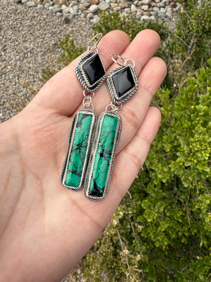 Malachite Bar & Onyx Earrings