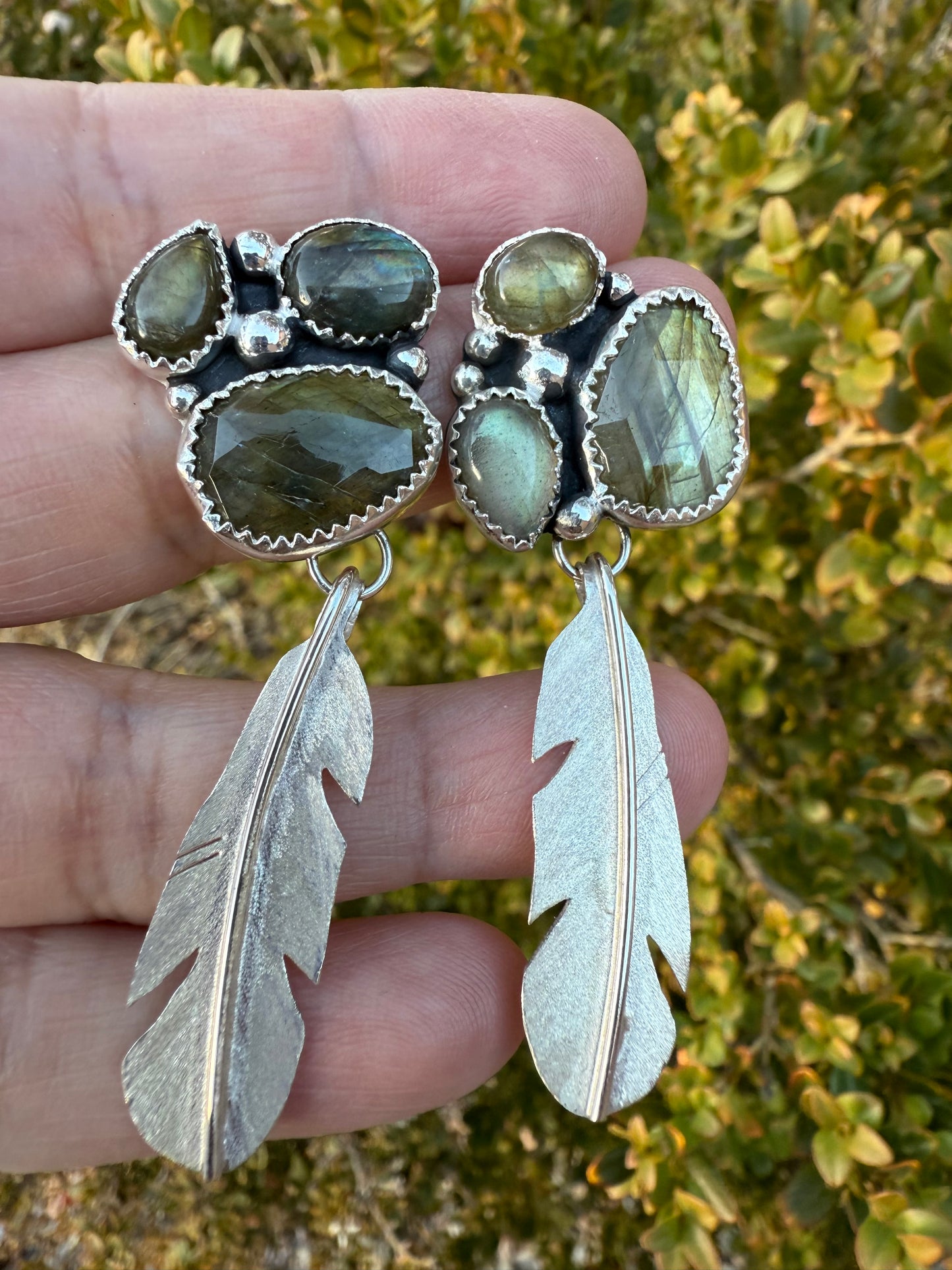 Labradorite Medium Feather Earrings