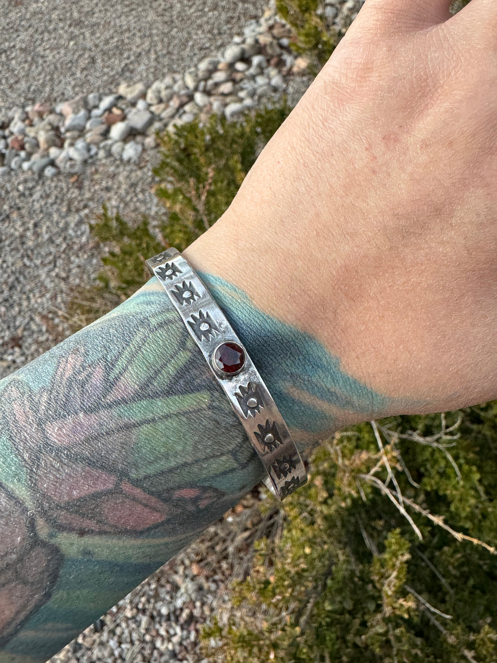 Garnet Handstamped Bracelet