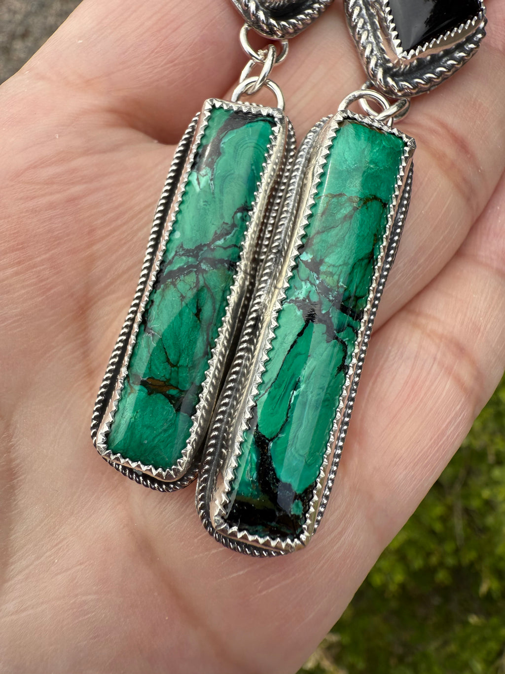 Malachite Bar & Onyx Earrings