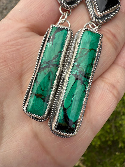 Malachite Bar & Onyx Earrings