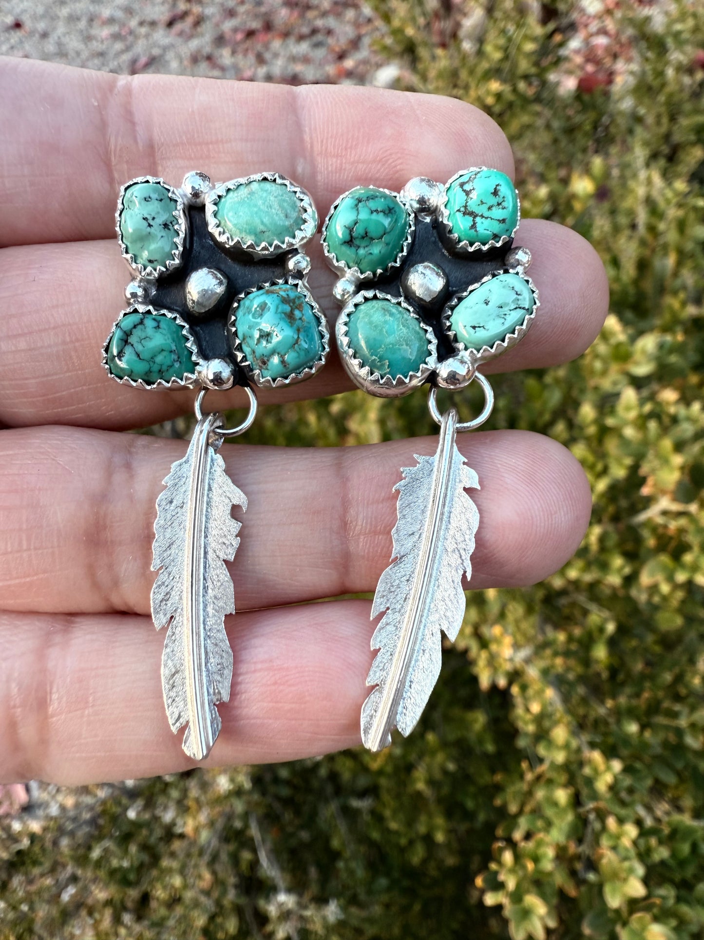 Nugget Turquoise Small Feather Earrings