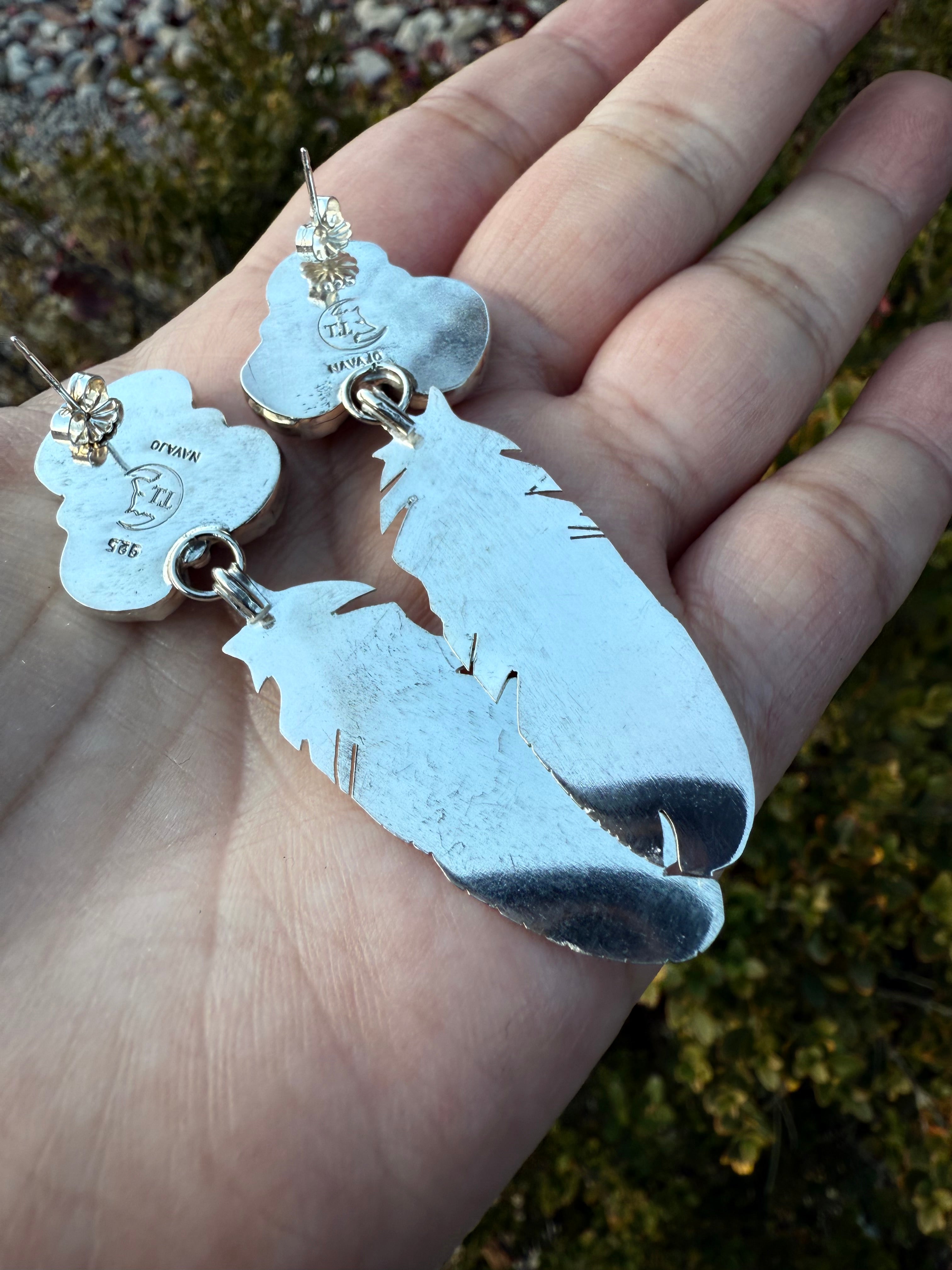 Turquoise Large Feather Earrings