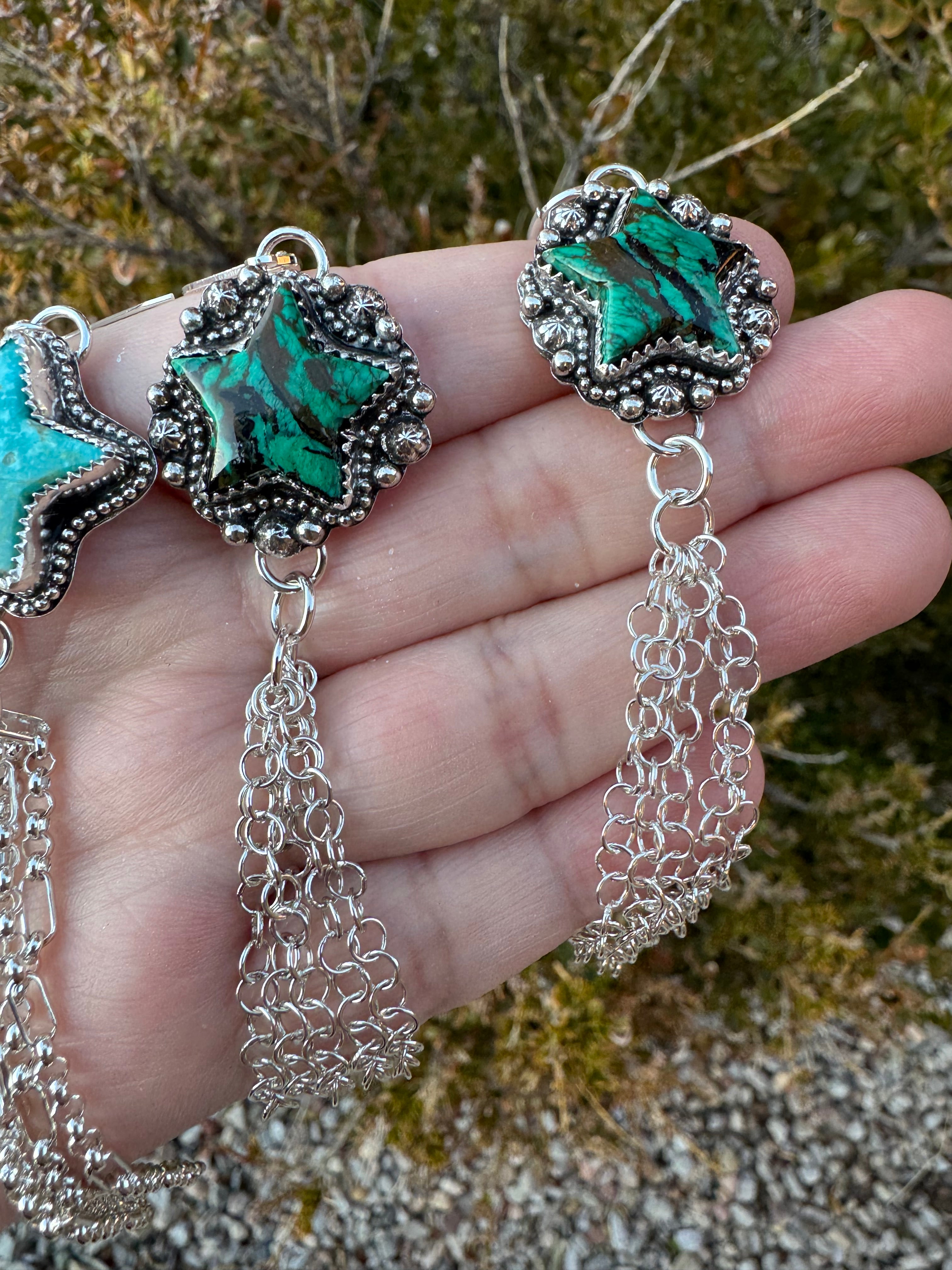 Malachite & Azurite Star Chain Earrings