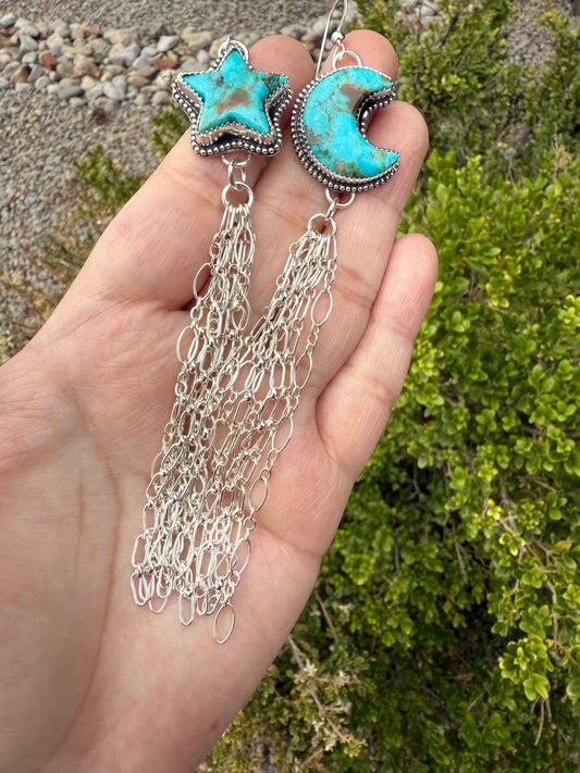 Moon and Star Chain Earrings
