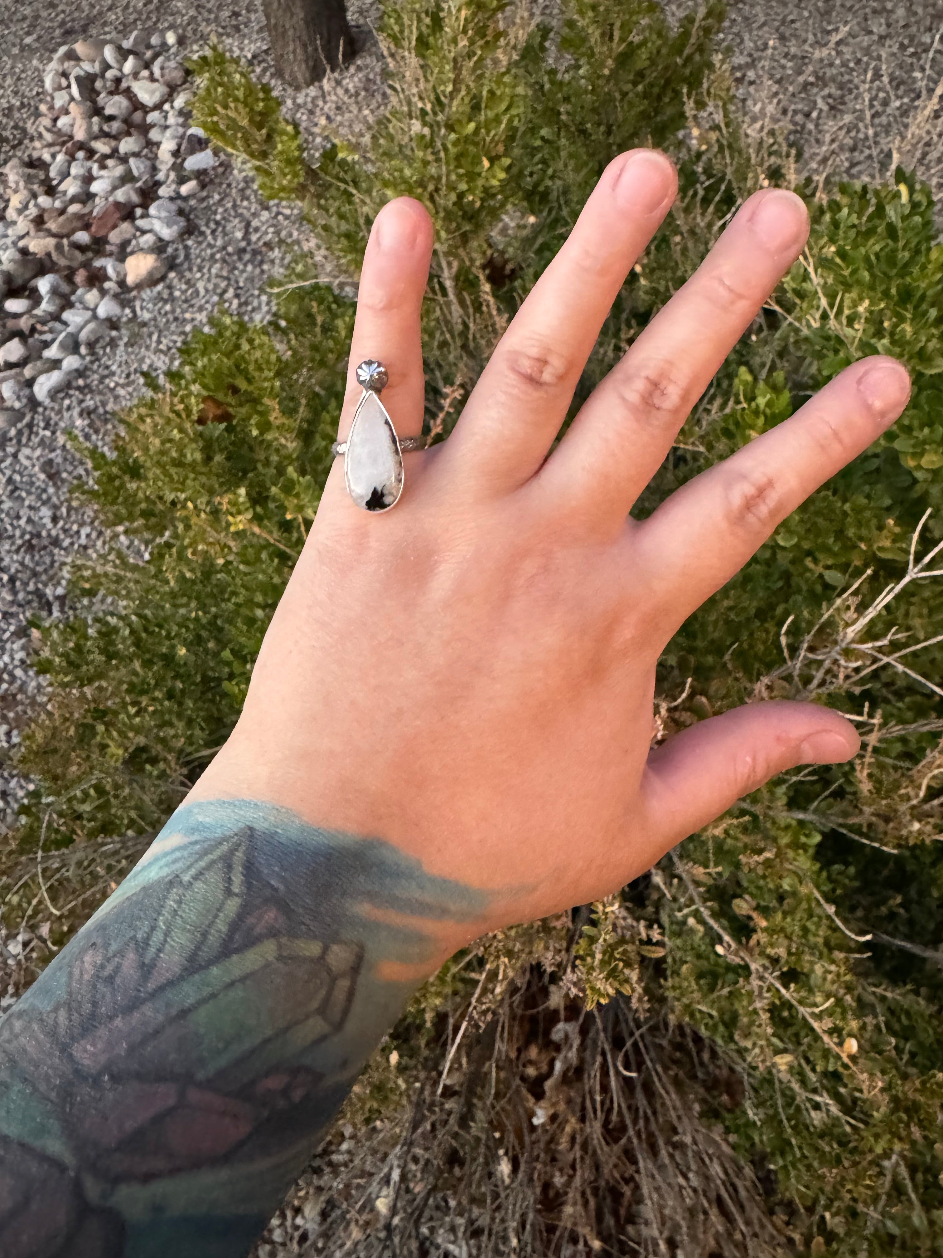 Tourmalated Moonstone Concho Ring (Size 6.5)