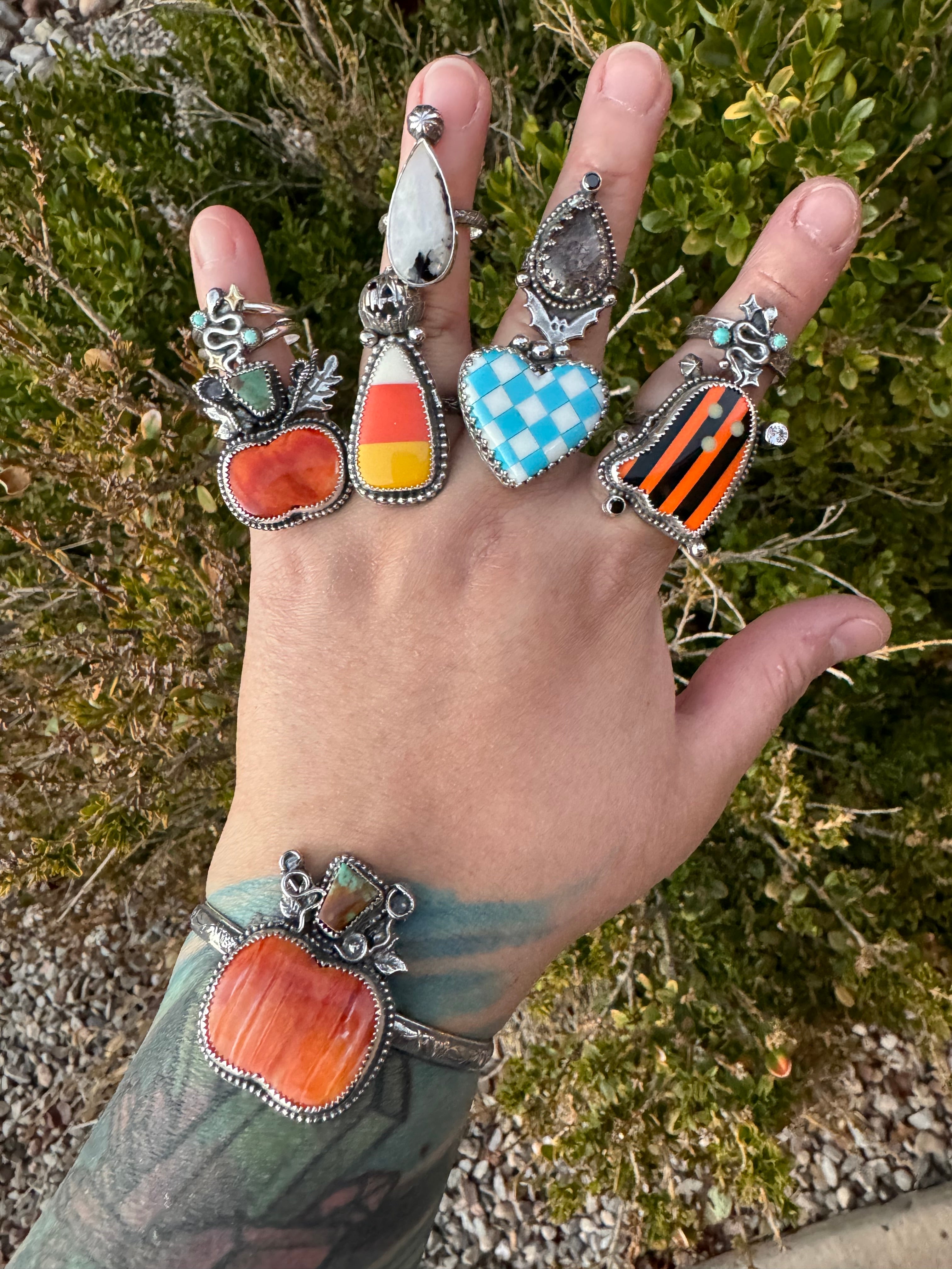 Tourmalated Moonstone Concho Ring (Size 6.5)