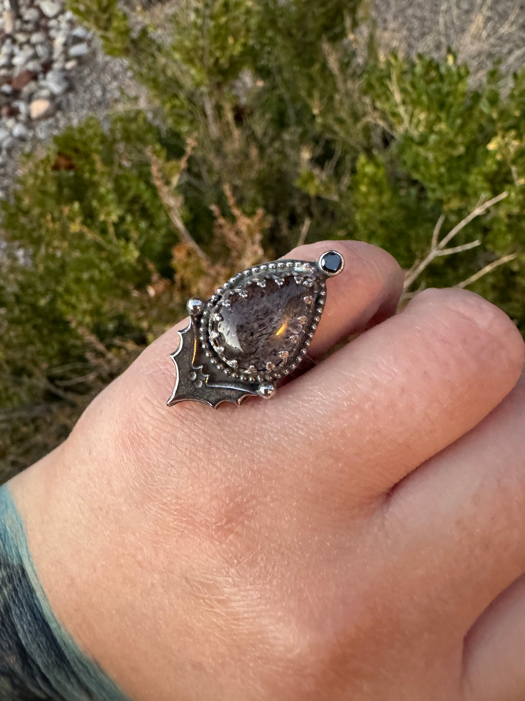 Black Tourmaline Bat Ring (Adjustable Size 4-6)