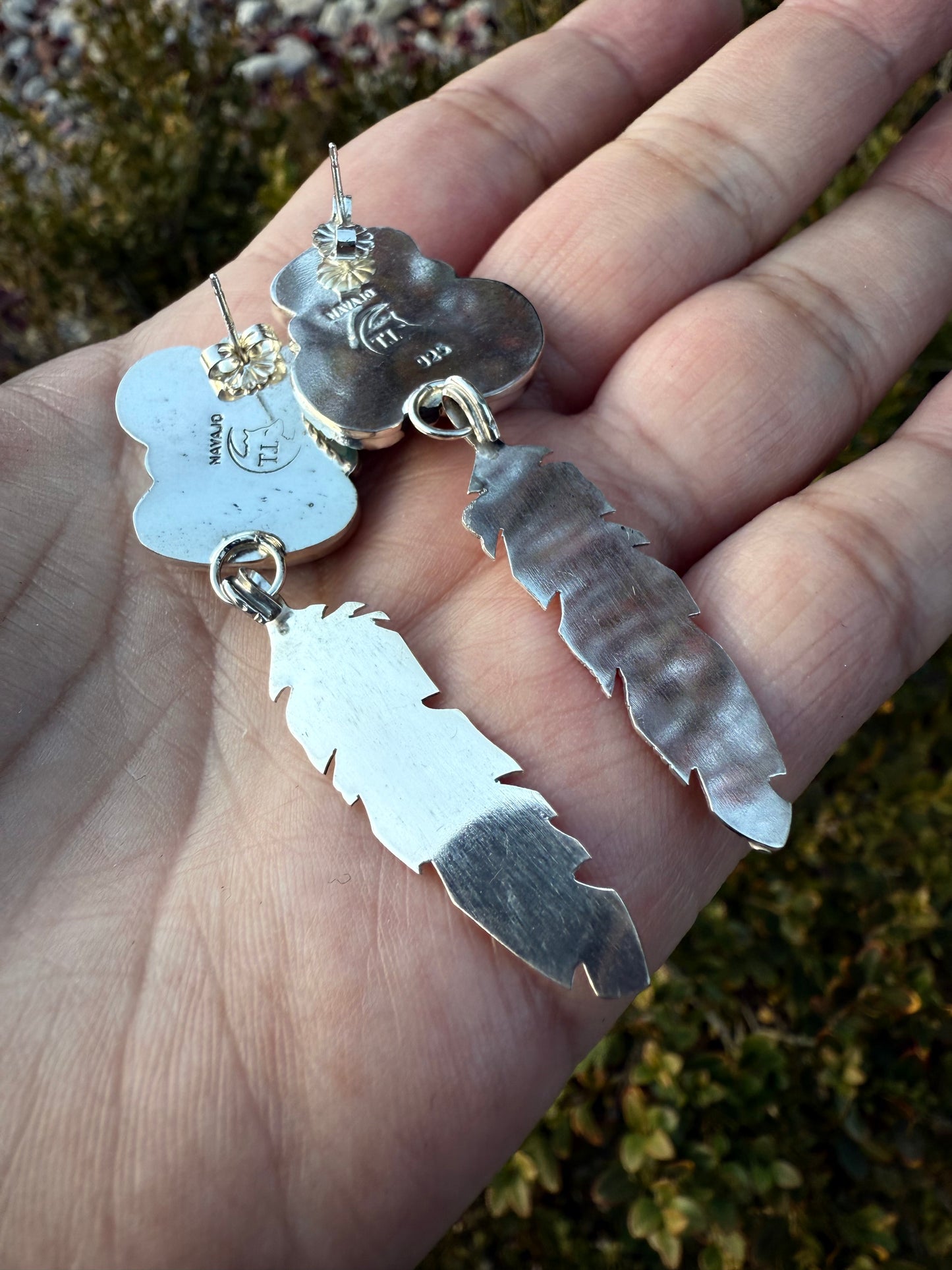 Green Turquoise Medium Feather Earrings