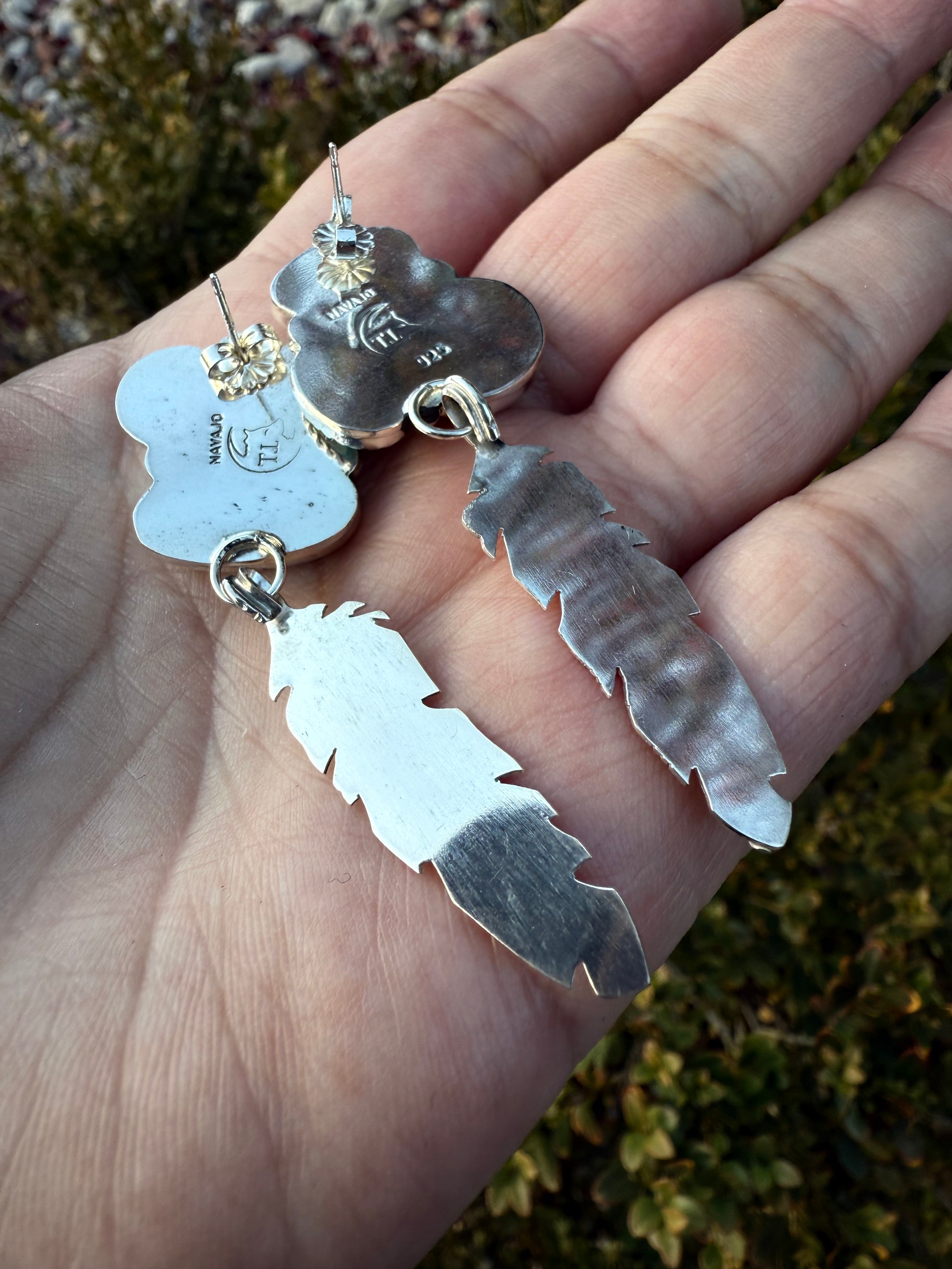 Green Turquoise Medium Feather Earrings