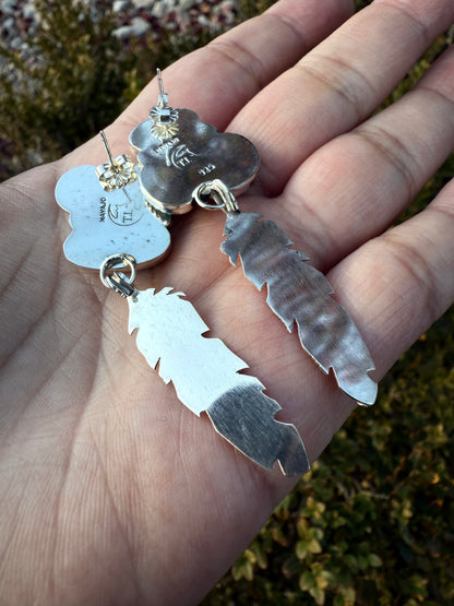 Green Turquoise Medium Feather Earrings