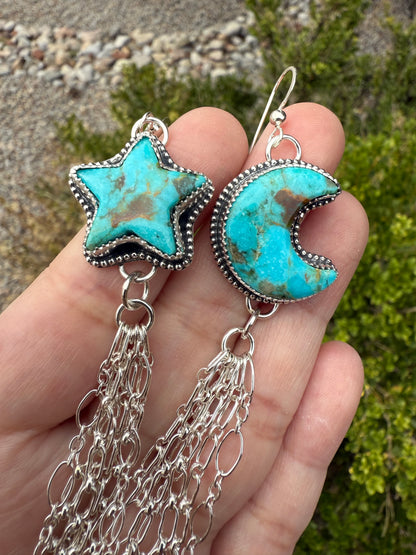 Moon and Star Chain Earrings