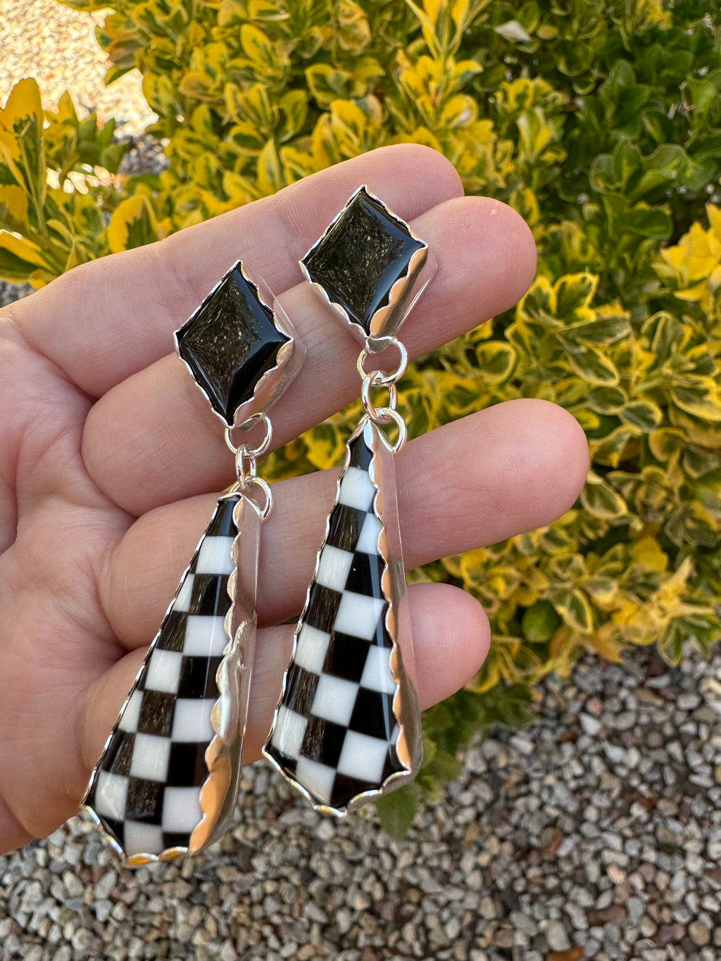 Jet and Pristine Earrings (scalloped)