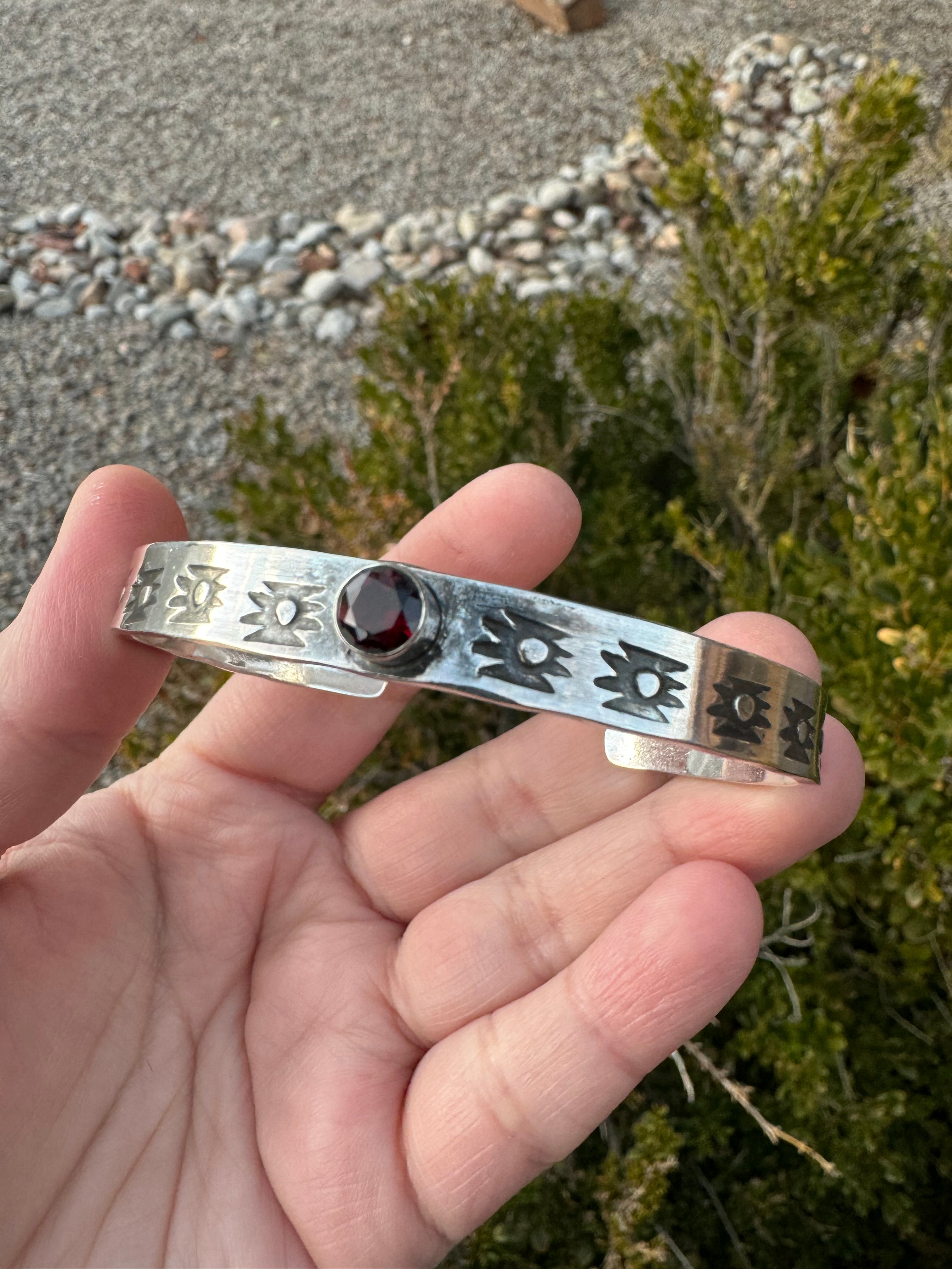 Garnet Handstamped Bracelet