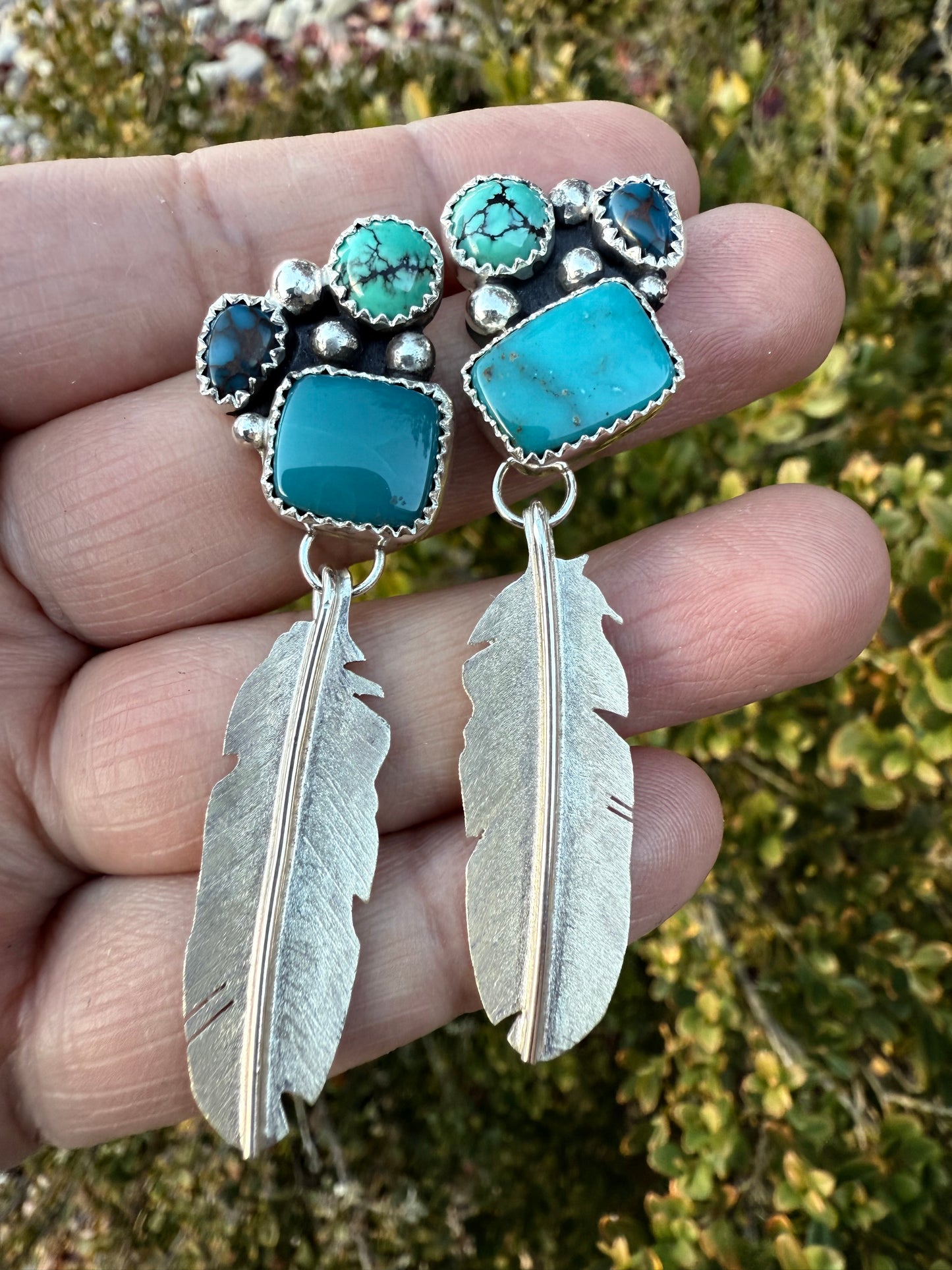 Blue Turquoise Medium Feather Earrings