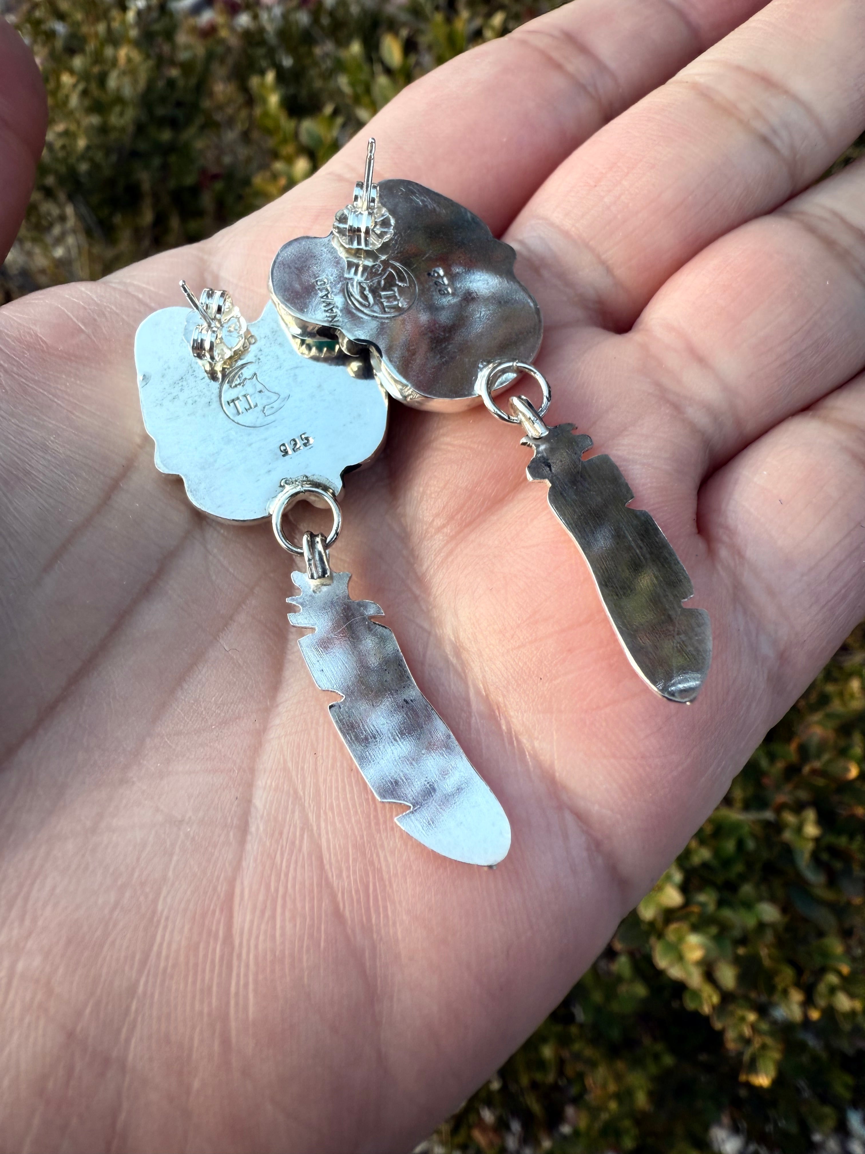 Blue Turquoise Small Feather Earrings