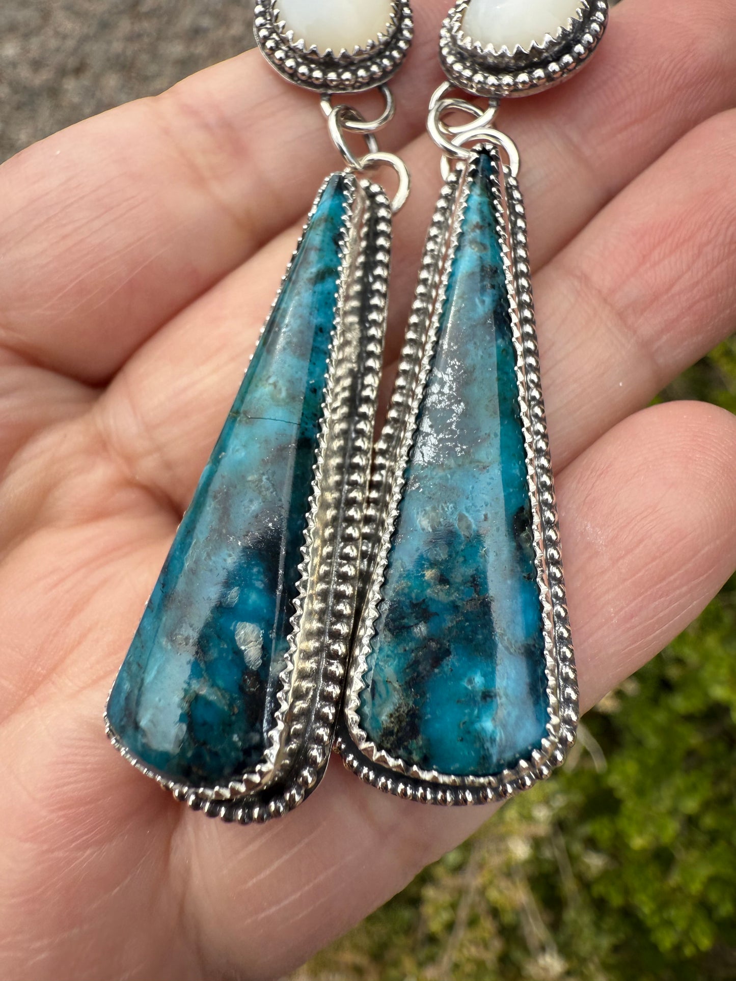 Kingman Turquoise Drops & Pearl Earrings