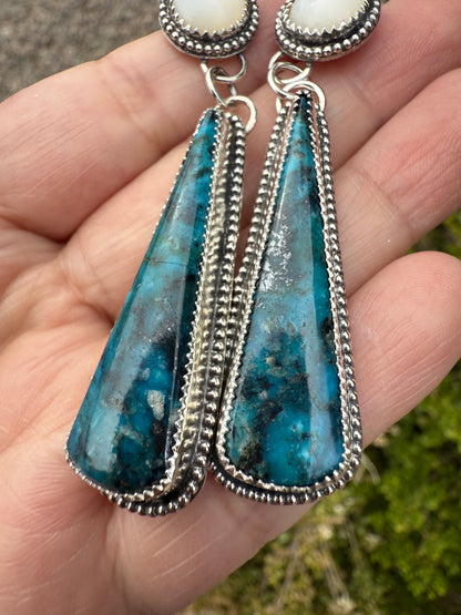 Kingman Turquoise Drops & Pearl Earrings