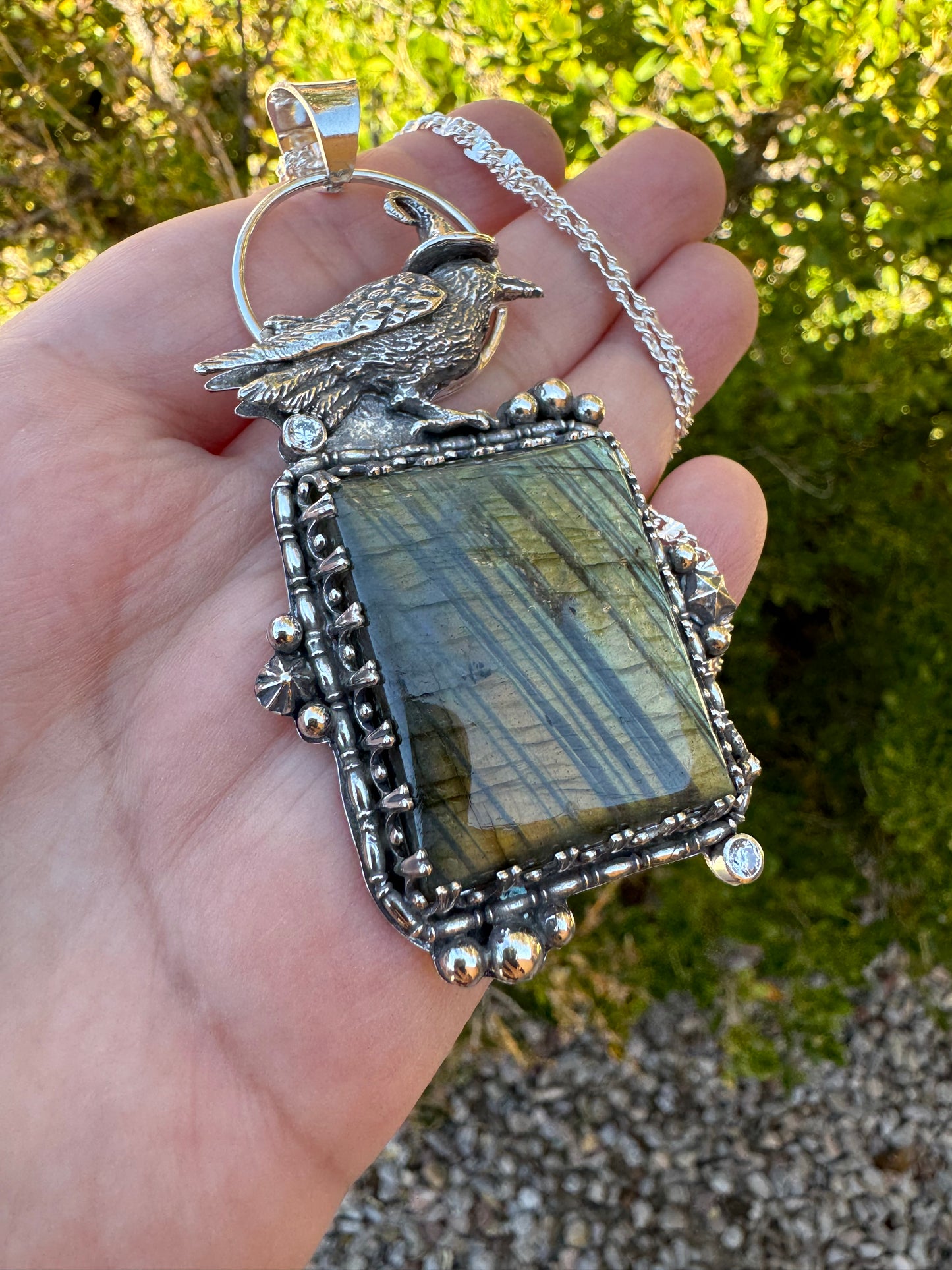 Witch Crow Labradorite Pendant