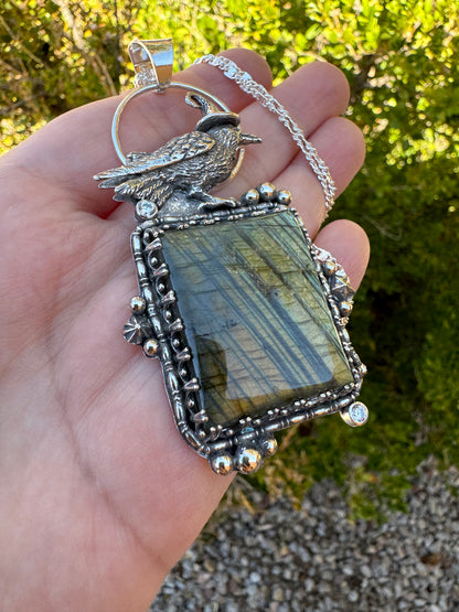 Witch Crow Labradorite Pendant