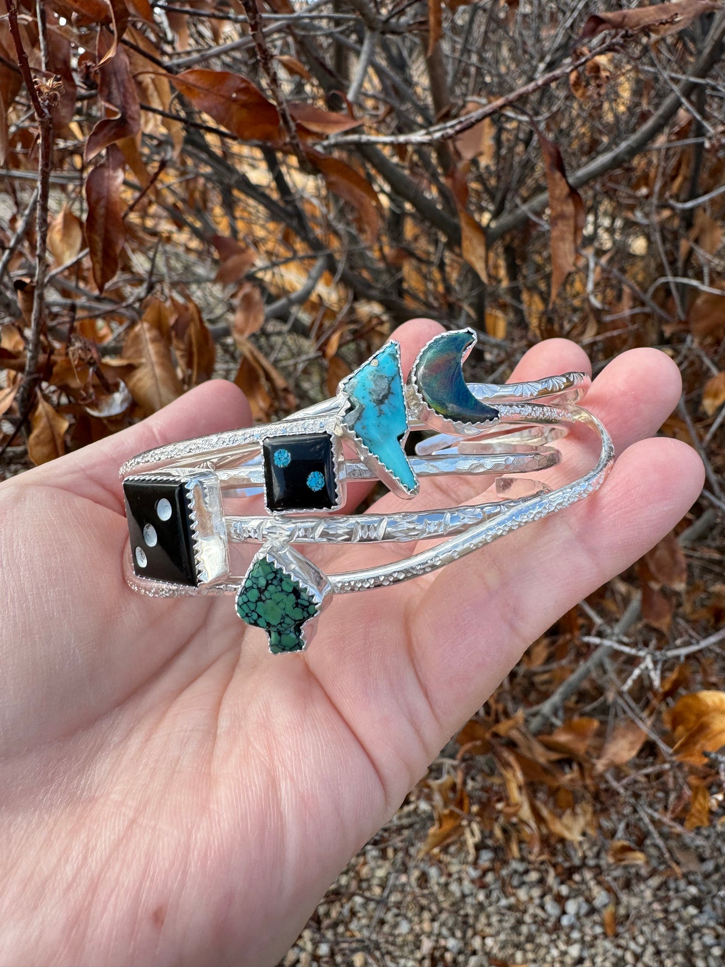 Black Aurora Opal Mini Moon Bracelet