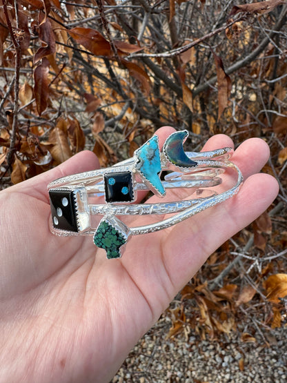 Black Aurora Opal Mini Moon Bracelet