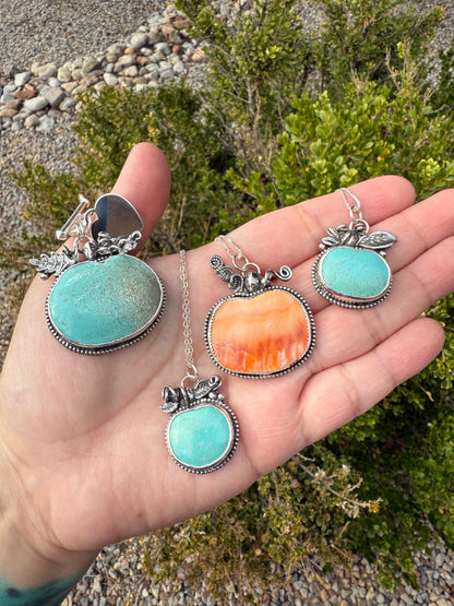 Large Kingman Turquoise Pumpkin Necklace