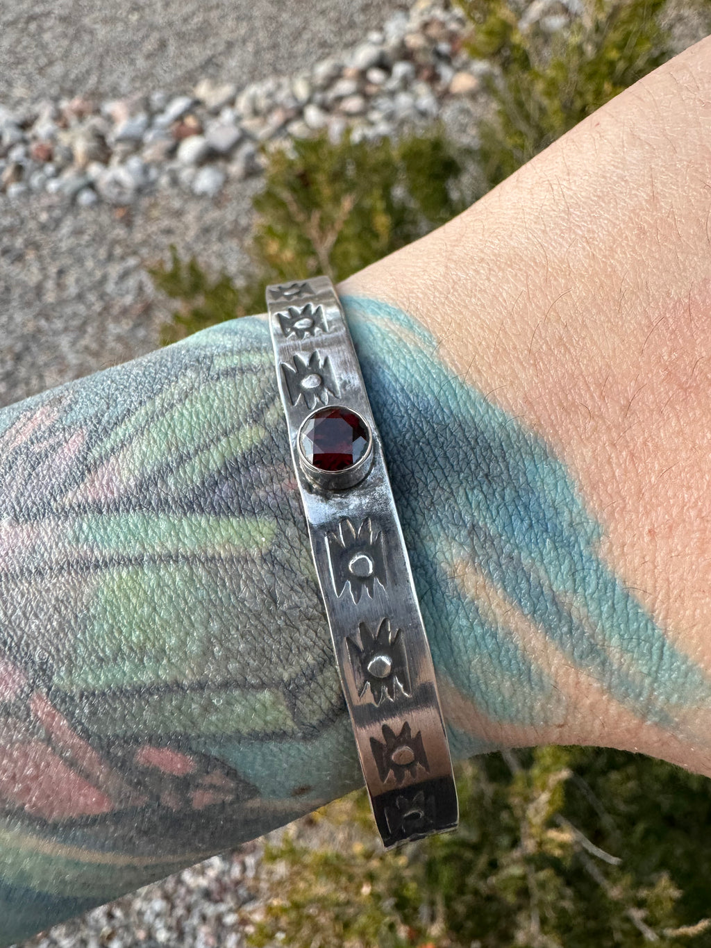 Garnet Handstamped Bracelet