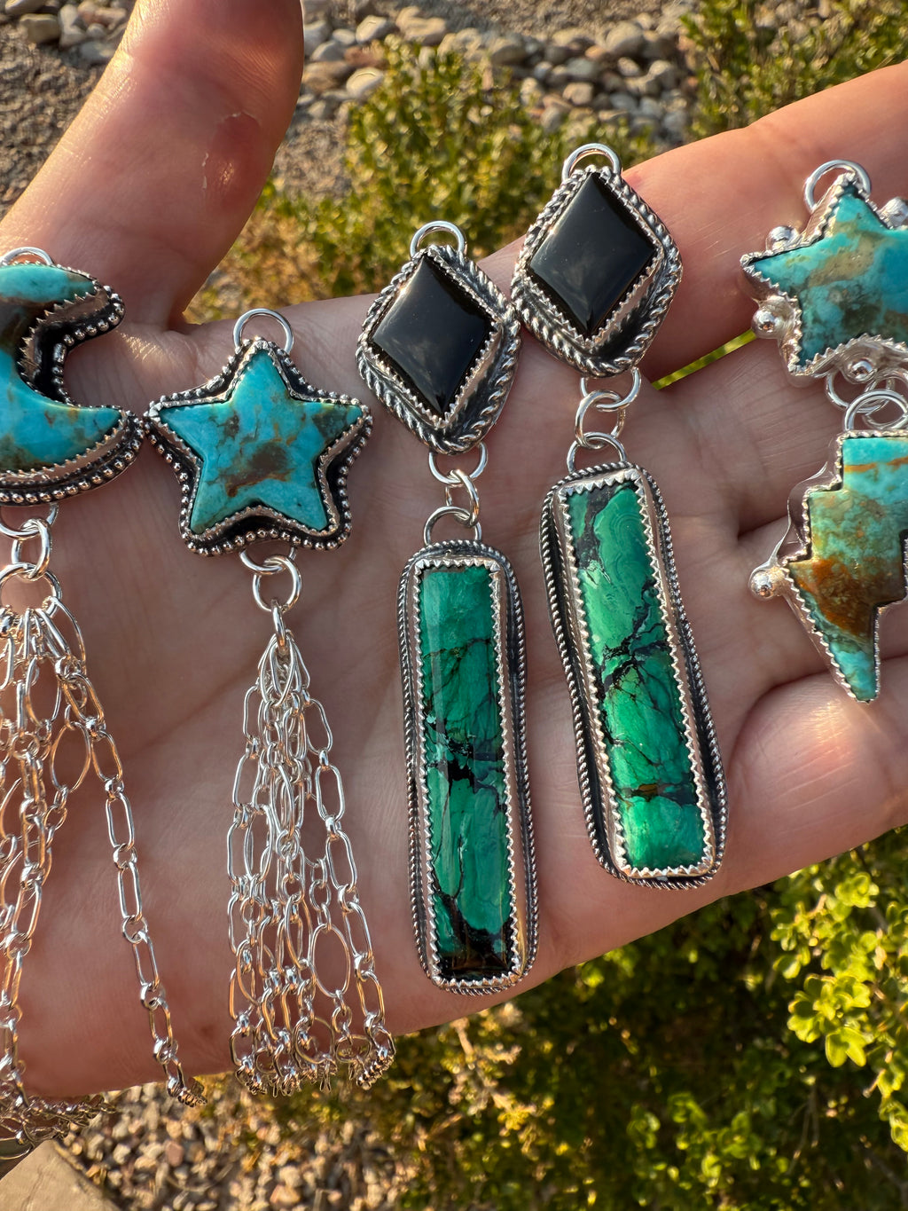 Malachite Bar & Onyx Earrings