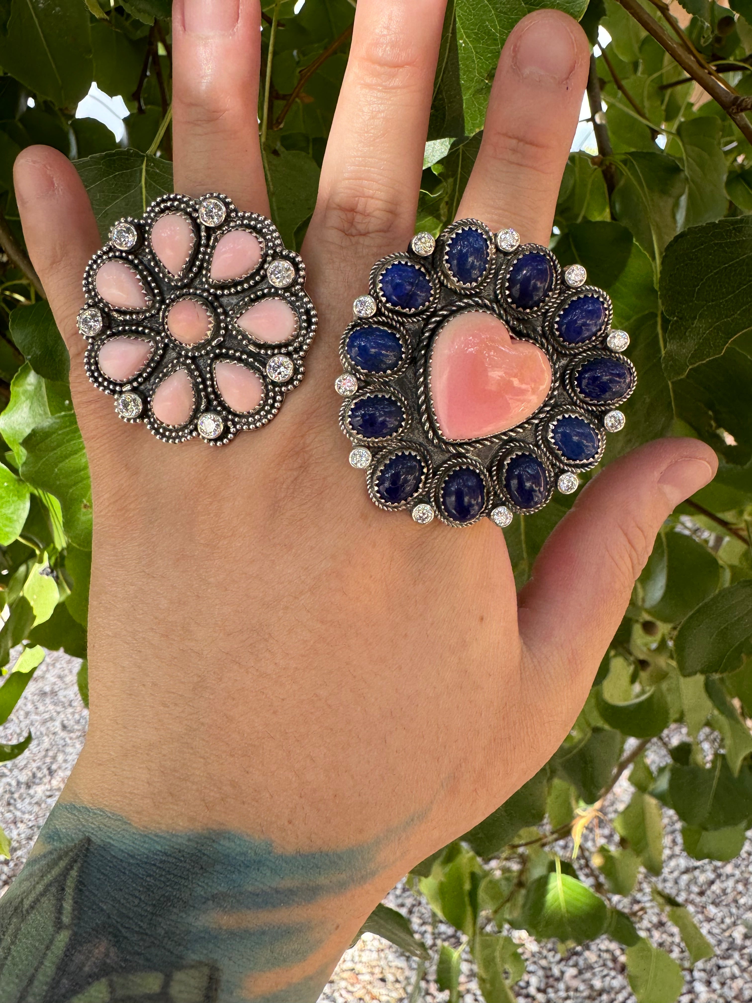 Lapis Lazuli & Pink Conch Heart Ring (Adjustable sz8-14)