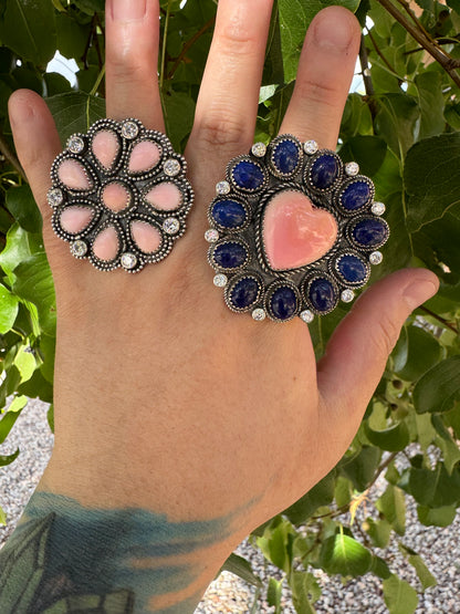 Lapis Lazuli & Pink Conch Heart Ring (Adjustable sz8-14)