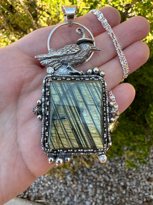 Witch Crow Labradorite Pendant