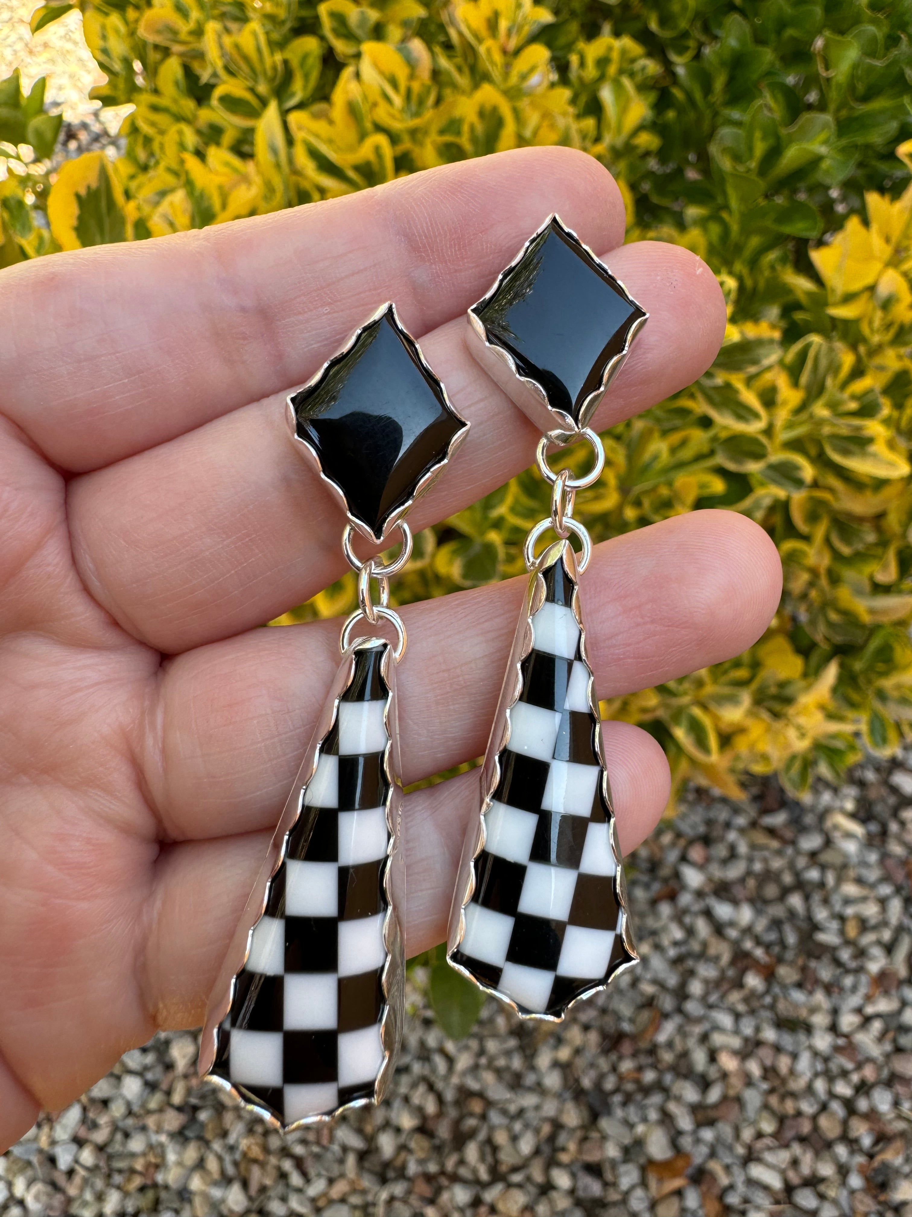 Jet and Pristine Earrings (scalloped)