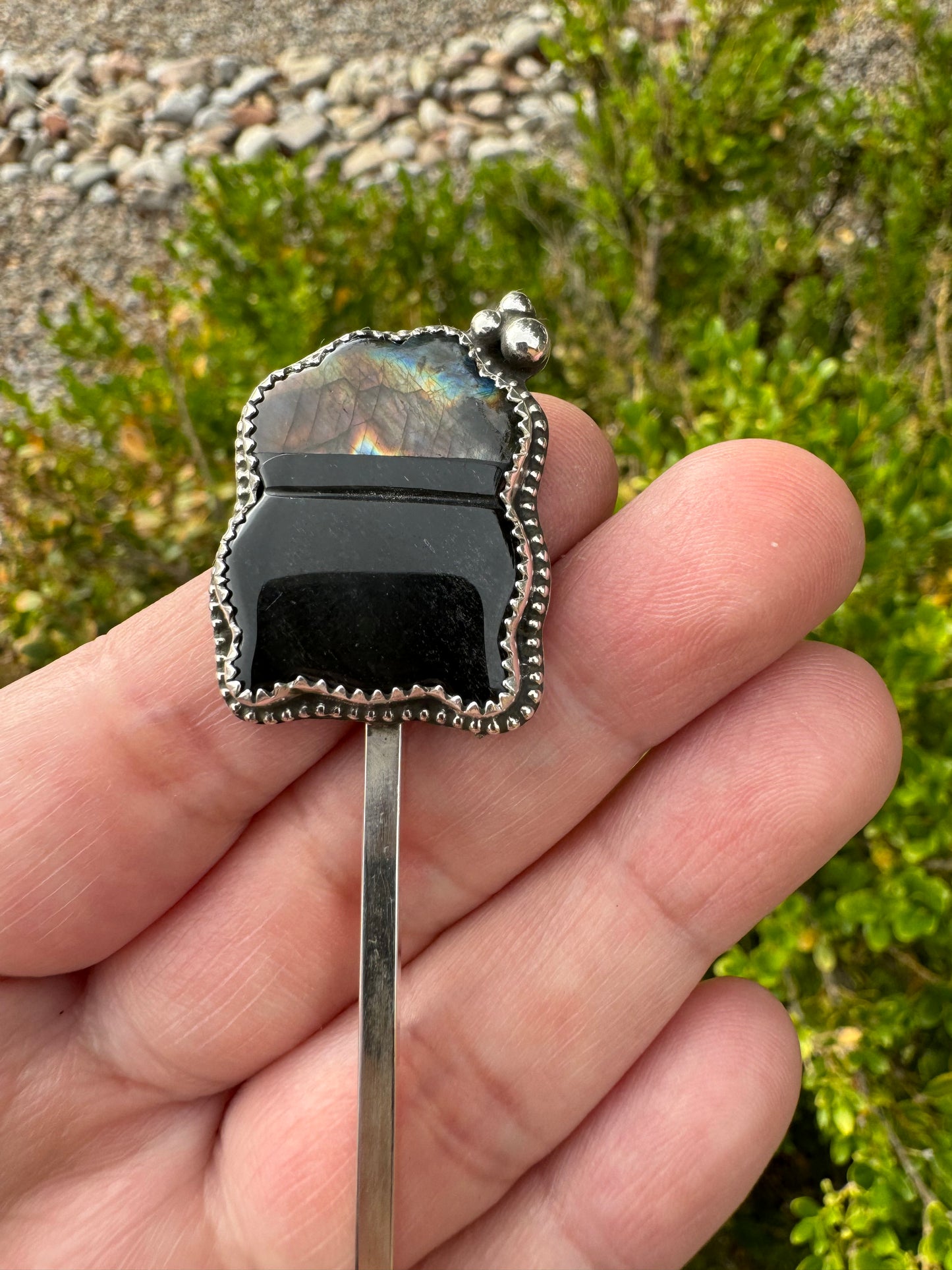 Labradorite + Jet Cauldron Hair Stick