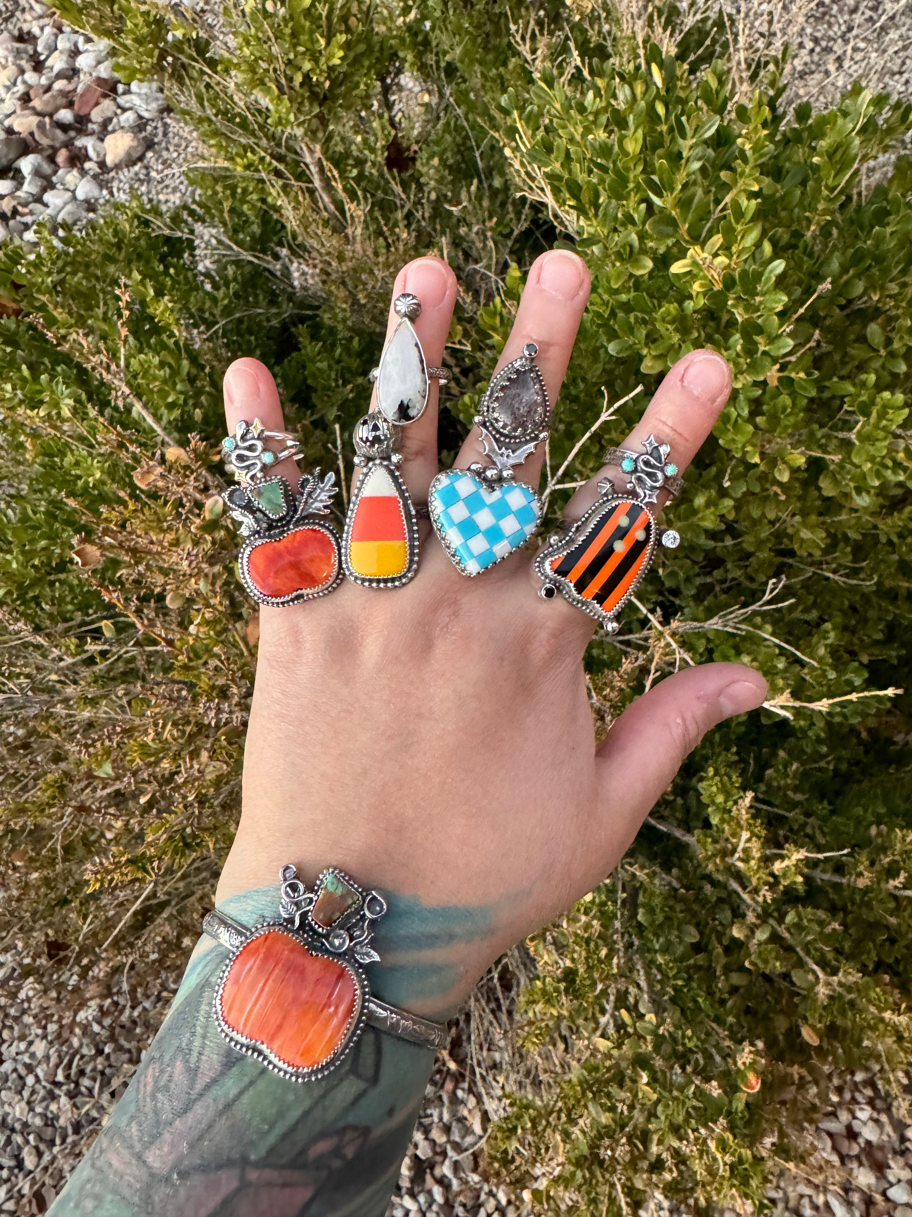 Tourmalated Moonstone Concho Ring (Size 6.5)