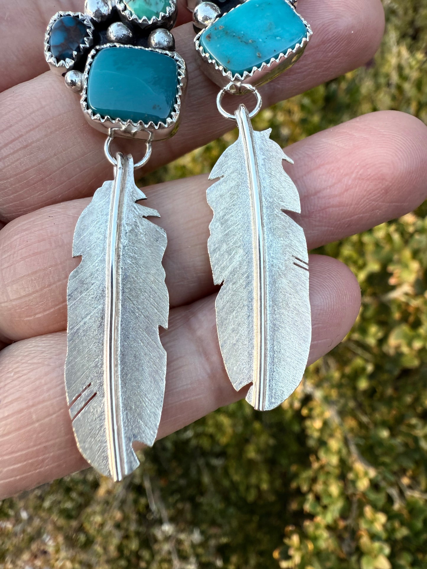 Blue Turquoise Medium Feather Earrings